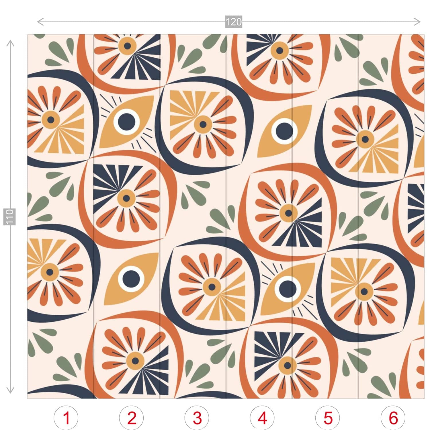 Mid Century Modern, Retro Bohemian, Blue, Yellow, Orange, Sage Green, Geometric Peel And Stick Wall Murals Wallpaper
