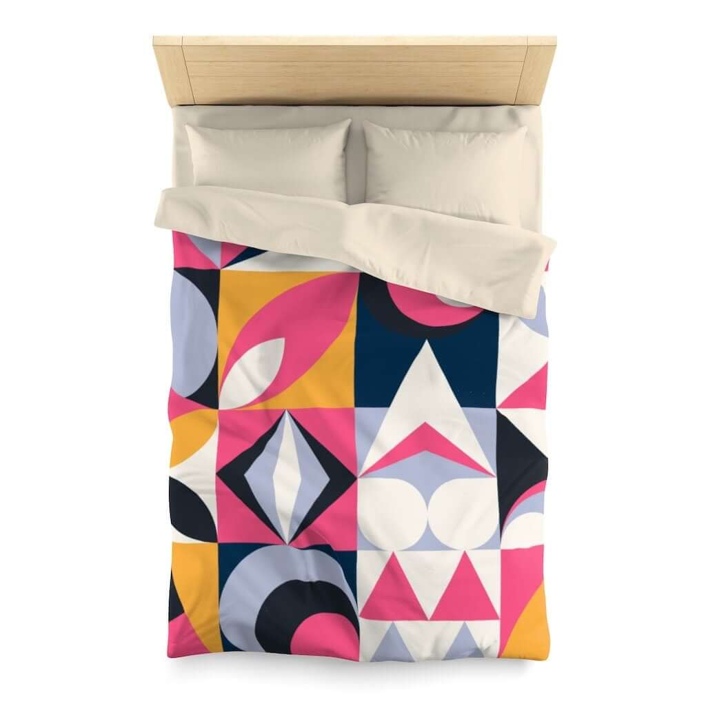 Mid Century Modern Retro Bubble Gum Pink Royal Blue and Ice Gray Microfiber Duvet Cover