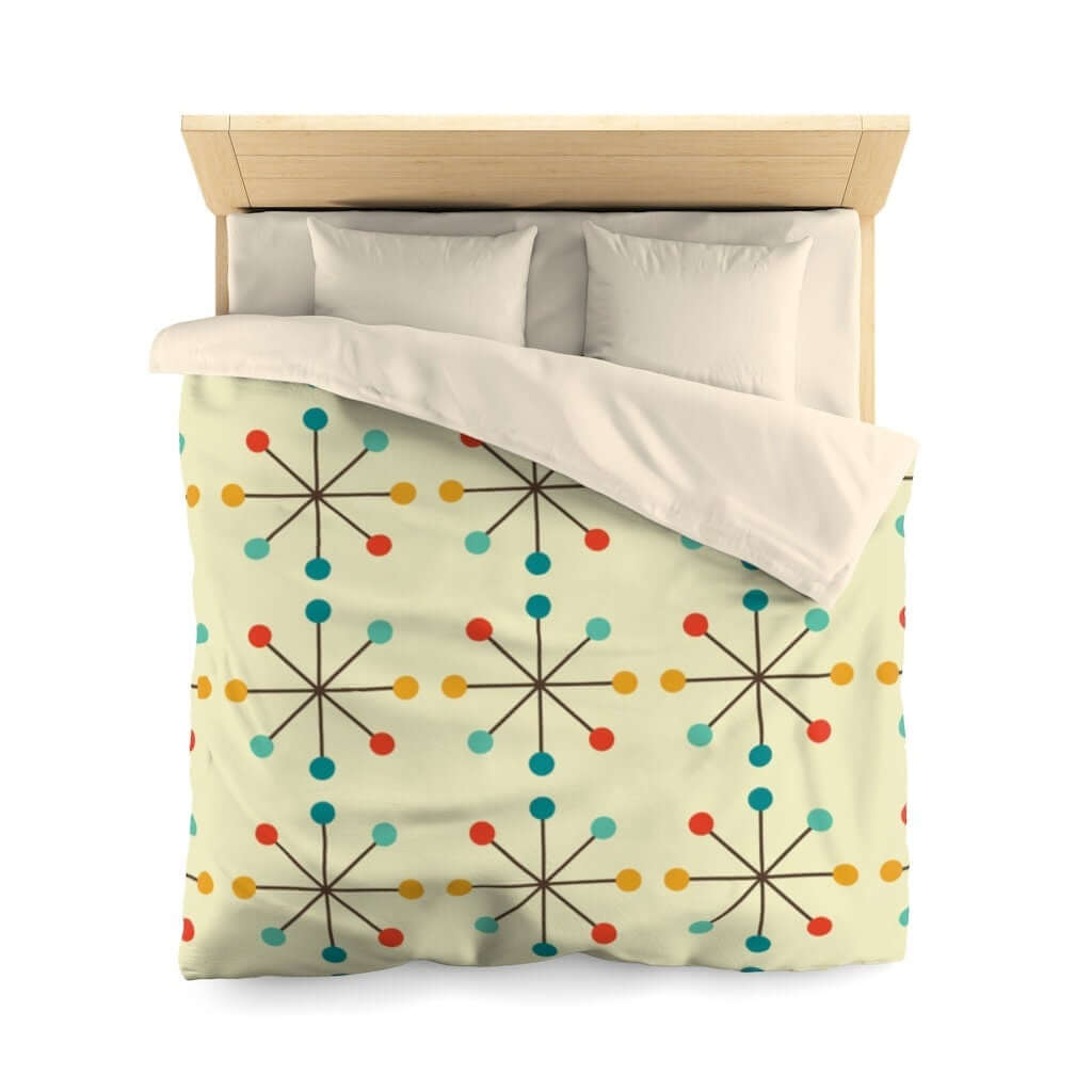 Mid Century Modern Retro Clock Cream Teal Mustard and Burnt Orange Microfiber Duvet Cover