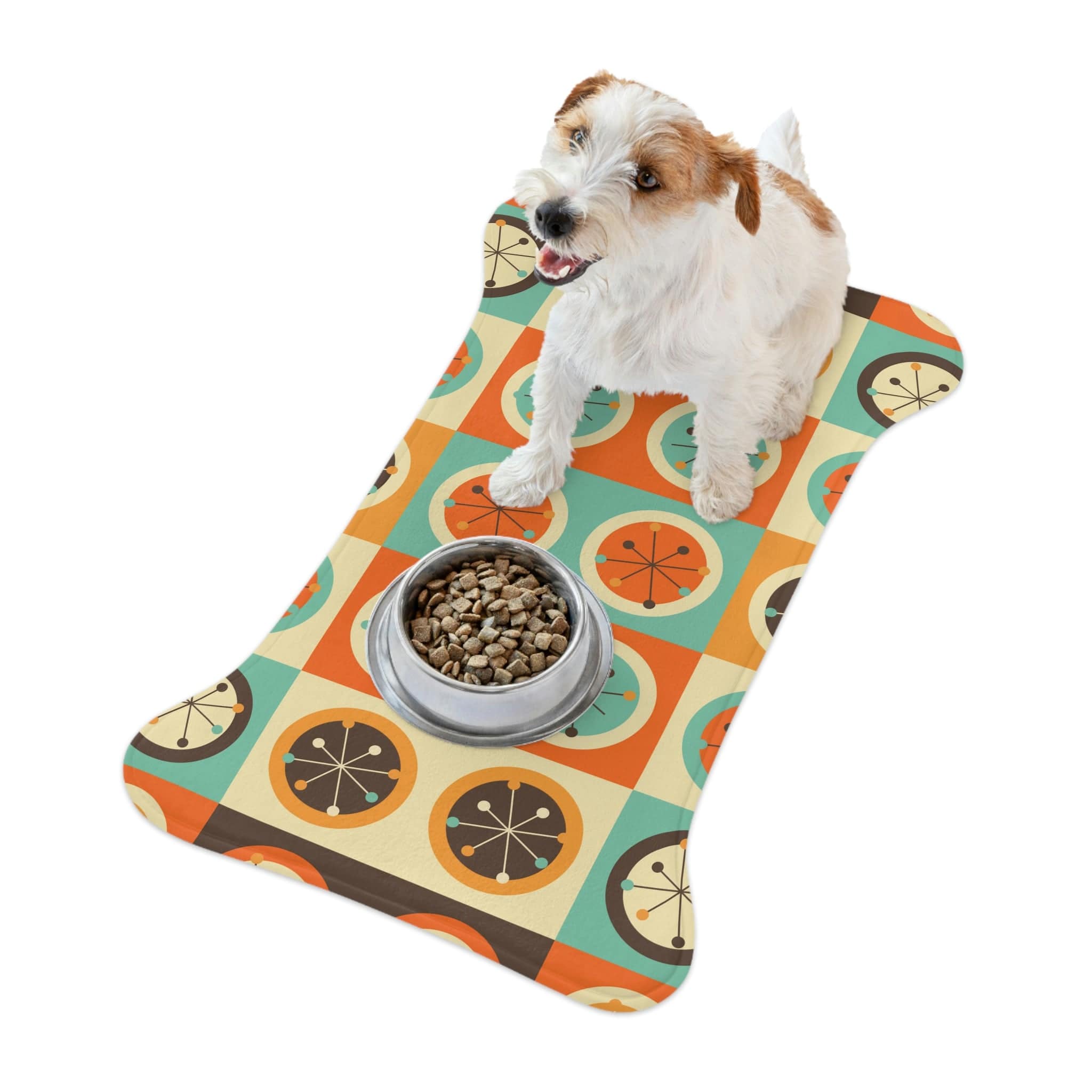 Mid Century Modern, Retro Geometric Circles, Starburst, Dog, Cat, Pet Feeding Mats Pets