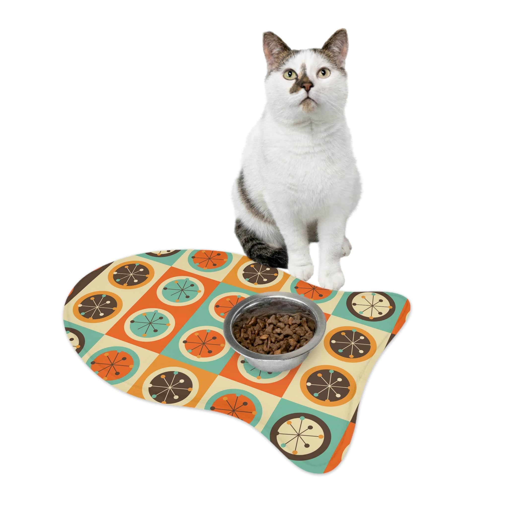 Mid Century Modern, Retro Geometric Circles, Starburst, Dog, Cat, Pet Feeding Mats Pets