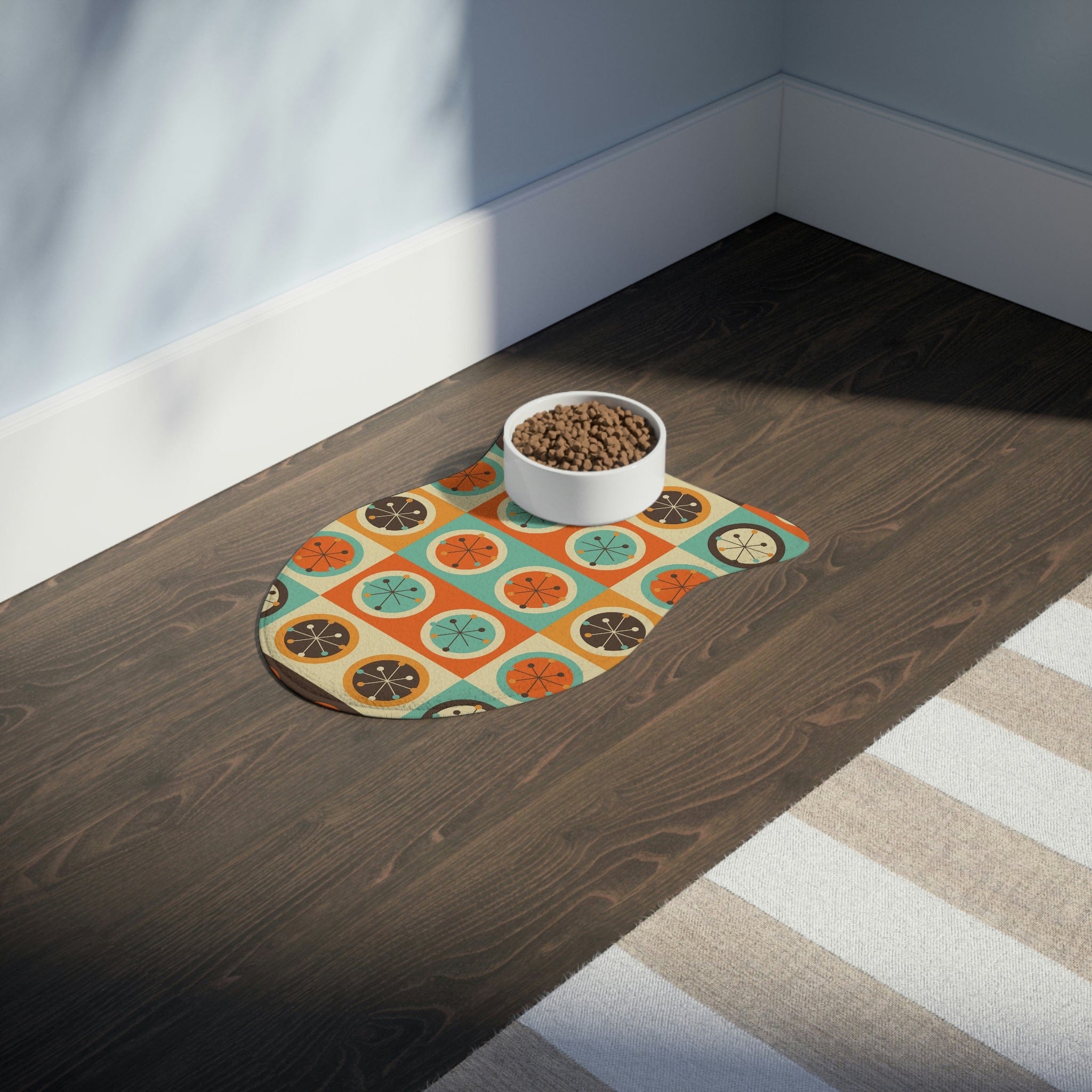 Mid Century Modern, Retro Geometric Circles, Starburst, Dog, Cat, Pet Feeding Mats Pets