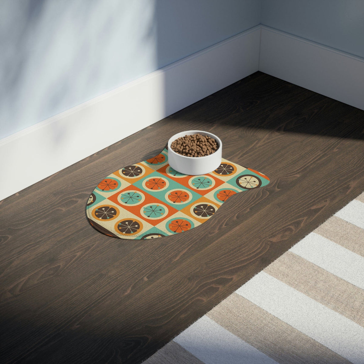 Mid Century Modern, Retro Geometric Circles, Starburst, Dog, Cat, Pet Feeding Mats Pets