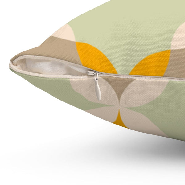 Mid Century Modern Retro Geometric Mustard Yellow, Gray, Mint Green Spun Polyester Square Pillow