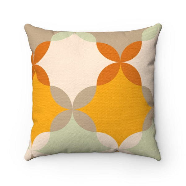 Mid Century Modern Retro Geometric Mustard Yellow, Gray, Mint Green Spun Polyester Square Pillow