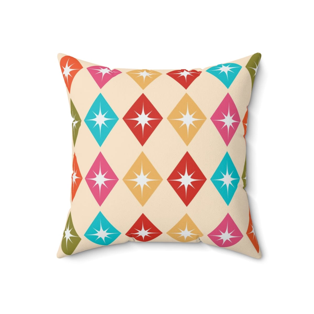 Mid Century Modern, Retro Harlequin Diamonds, Hot Pink, Yellow, Orange, Verde Green, Turquoise Blue Beige MCM Pillow And Insert Home Decor