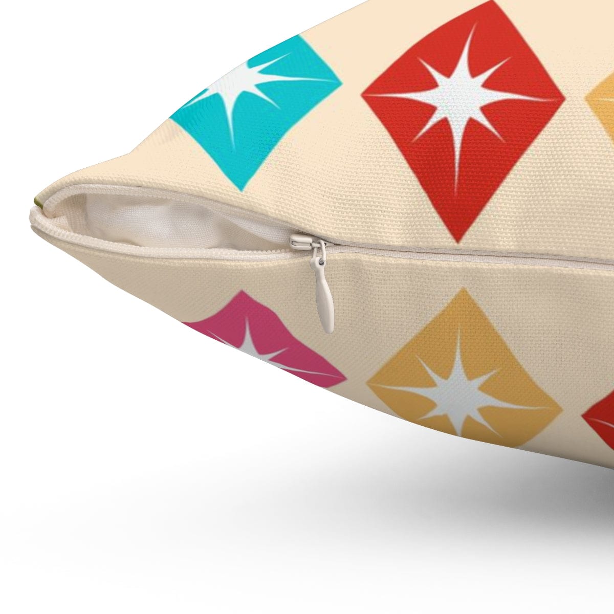 Mid Century Modern, Retro Harlequin Diamonds, Hot Pink, Yellow, Orange, Verde Green, Turquoise Blue Beige MCM Pillow And Insert Home Decor