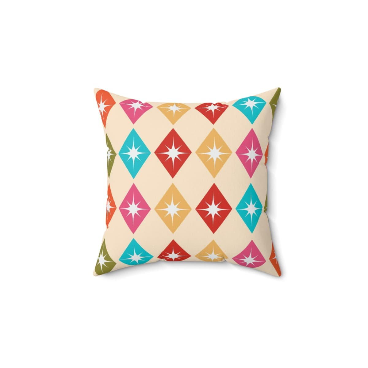 Mid Century Modern, Retro Harlequin Diamonds, Hot Pink, Yellow, Orange, Verde Green, Turquoise Blue Beige MCM Pillow And Insert Home Decor