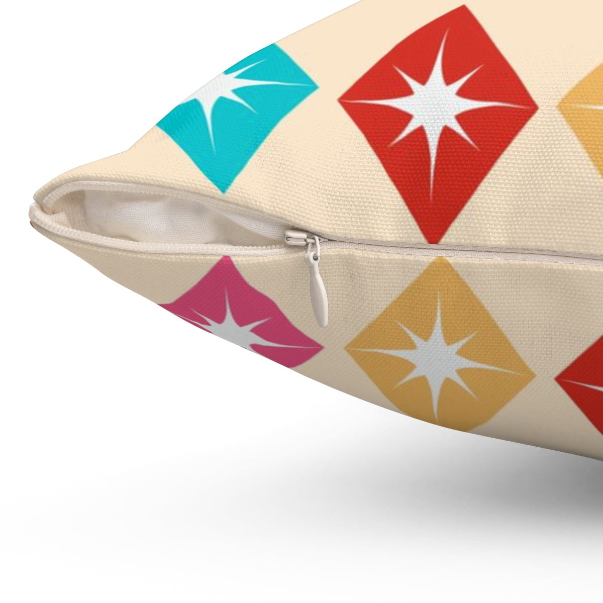 Mid Century Modern, Retro Harlequin Diamonds, Hot Pink, Yellow, Orange, Verde Green, Turquoise Blue Beige MCM Pillow And Insert Home Decor