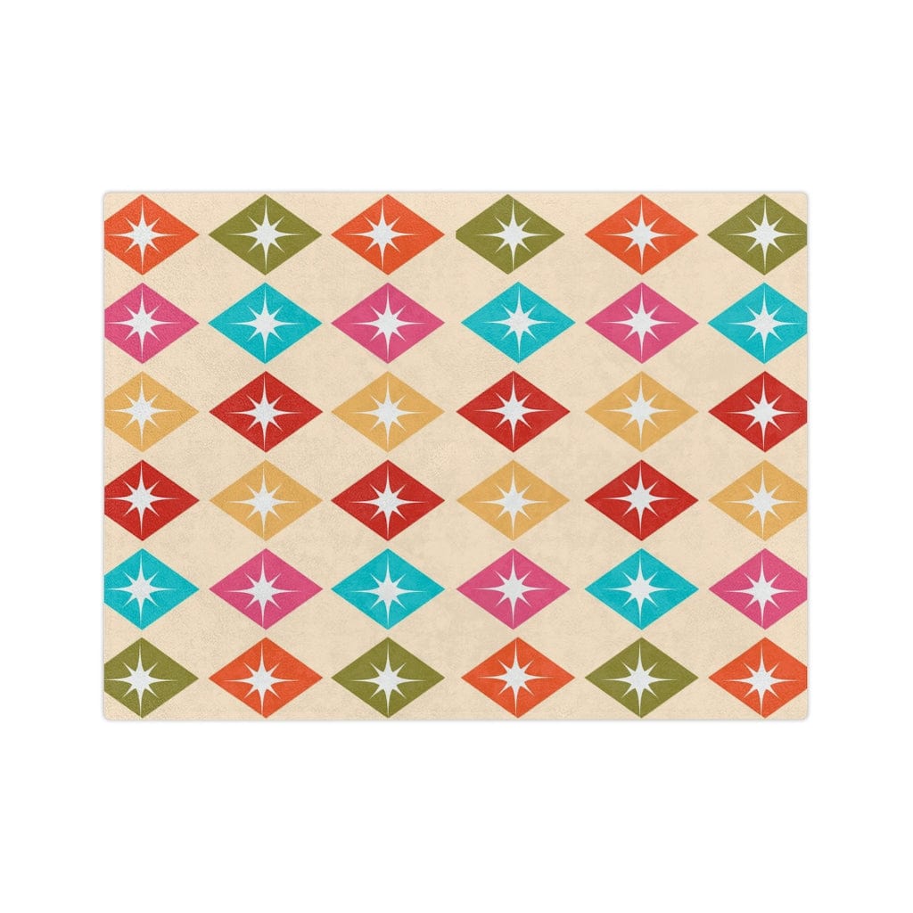 Mid Century Modern, Retro Harlequin Diamonds, Hot Pink, Yellow, Orange, Verde Green, Turquoise Blue Beige MCM Velveteen Minky Blanket Home Decor