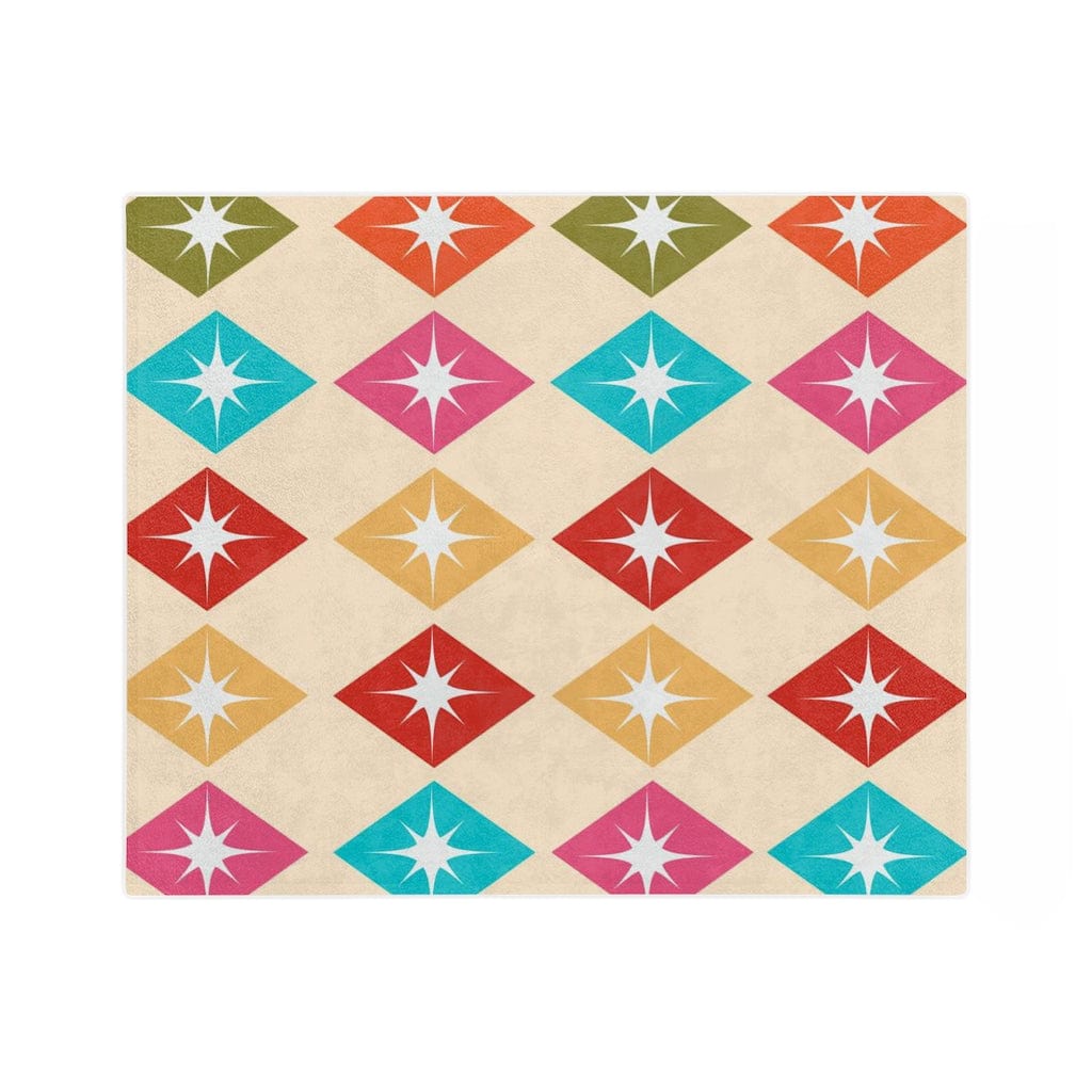 Mid Century Modern, Retro Harlequin Diamonds, Hot Pink, Yellow, Orange, Verde Green, Turquoise Blue Beige MCM Velveteen Minky Blanket Home Decor