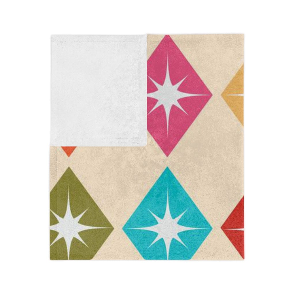 Mid Century Modern, Retro Harlequin Diamonds, Hot Pink, Yellow, Orange, Verde Green, Turquoise Blue Beige MCM Velveteen Minky Blanket Home Decor