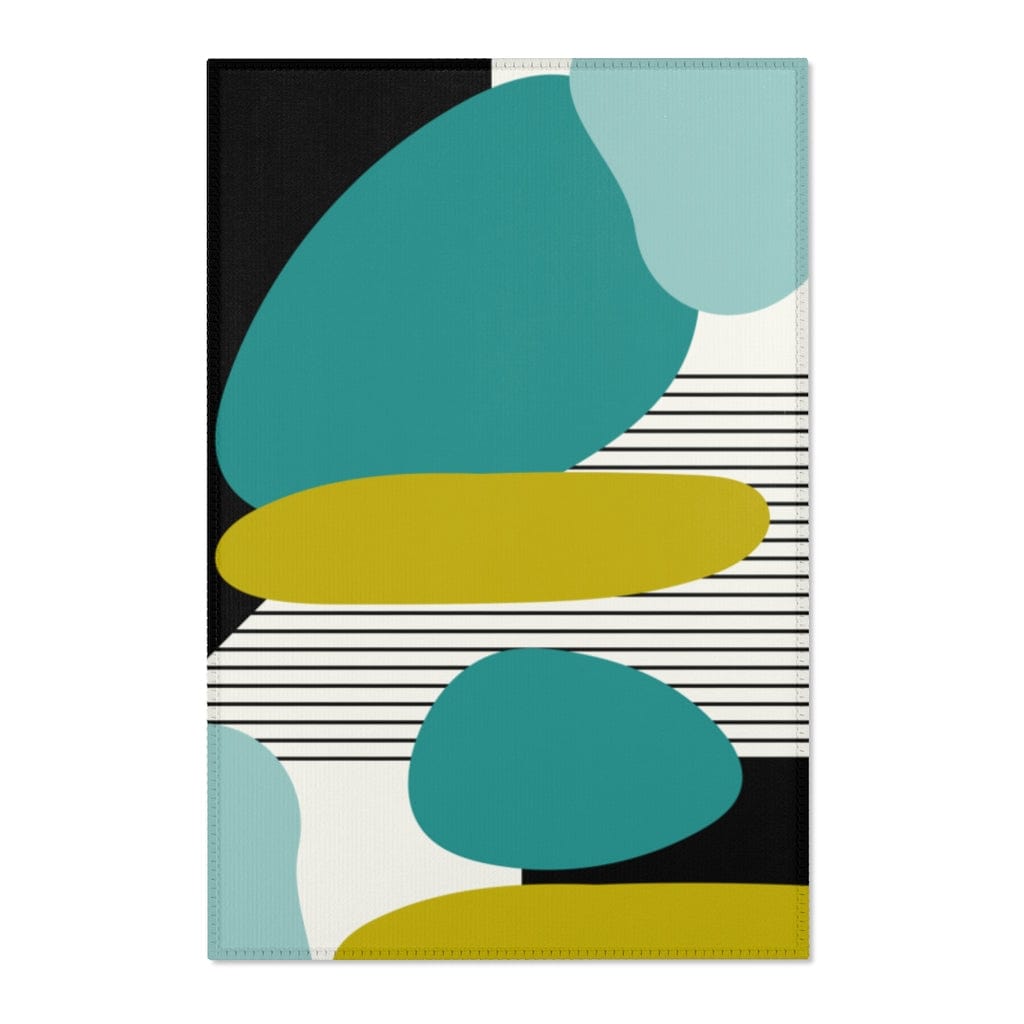 Mid Century Modern Retro MCM Design Abstract Turquoise, Green, Black, Light Blue Area Rugs Home Decor