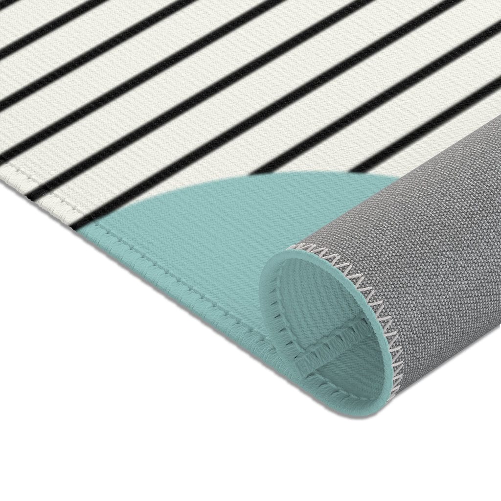 Mid Century Modern Retro MCM Design Abstract Turquoise, Green, Black, Light Blue Area Rugs Home Decor