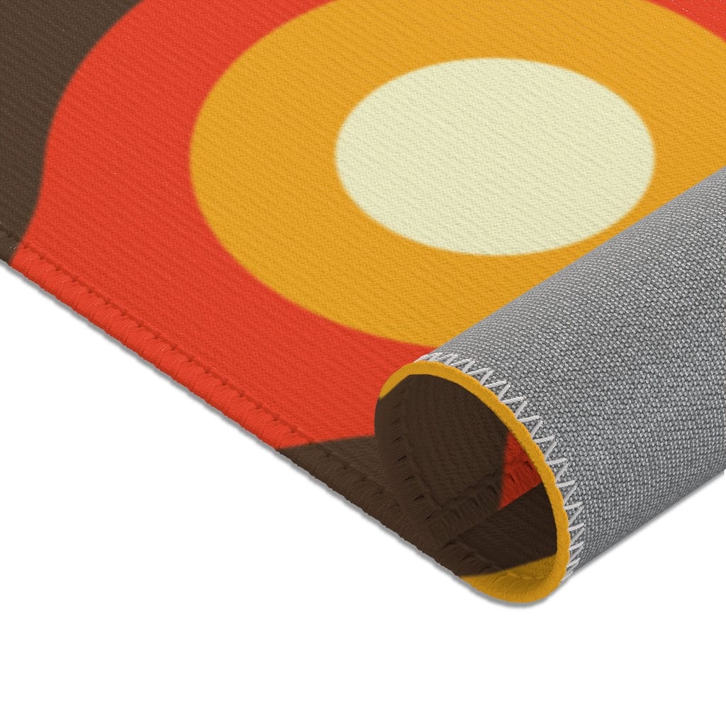 Mid Century Modern Retro Rug, Chocolate Brown, Turquoise Blue, Mustard Yellow Groovy Hipster 1970&