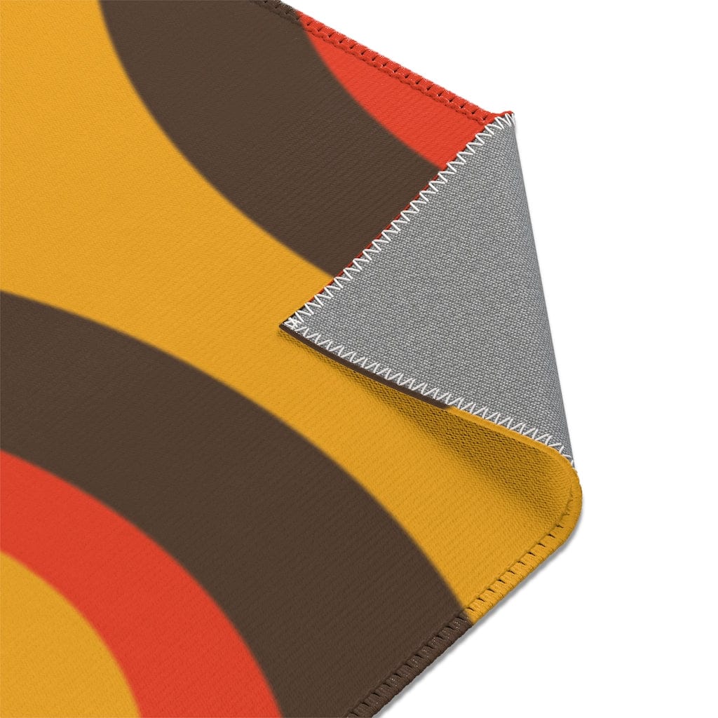 Mid Century Modern Retro Rug, Chocolate Brown, Turquoise Blue, Mustard Yellow Groovy Hipster 1970&