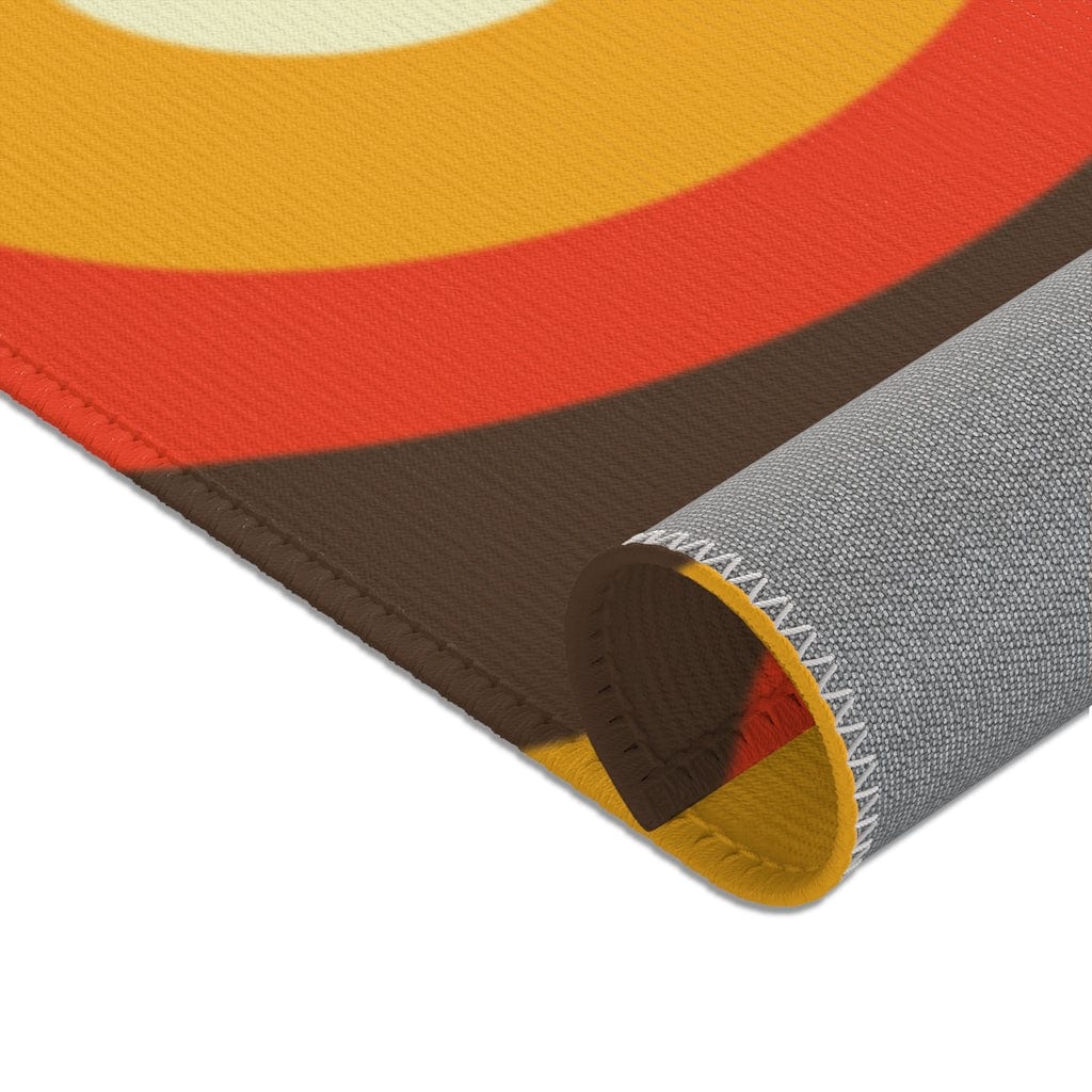 Mid Century Modern Retro Rug, Chocolate Brown, Turquoise Blue, Mustard Yellow Groovy Hipster 1970&