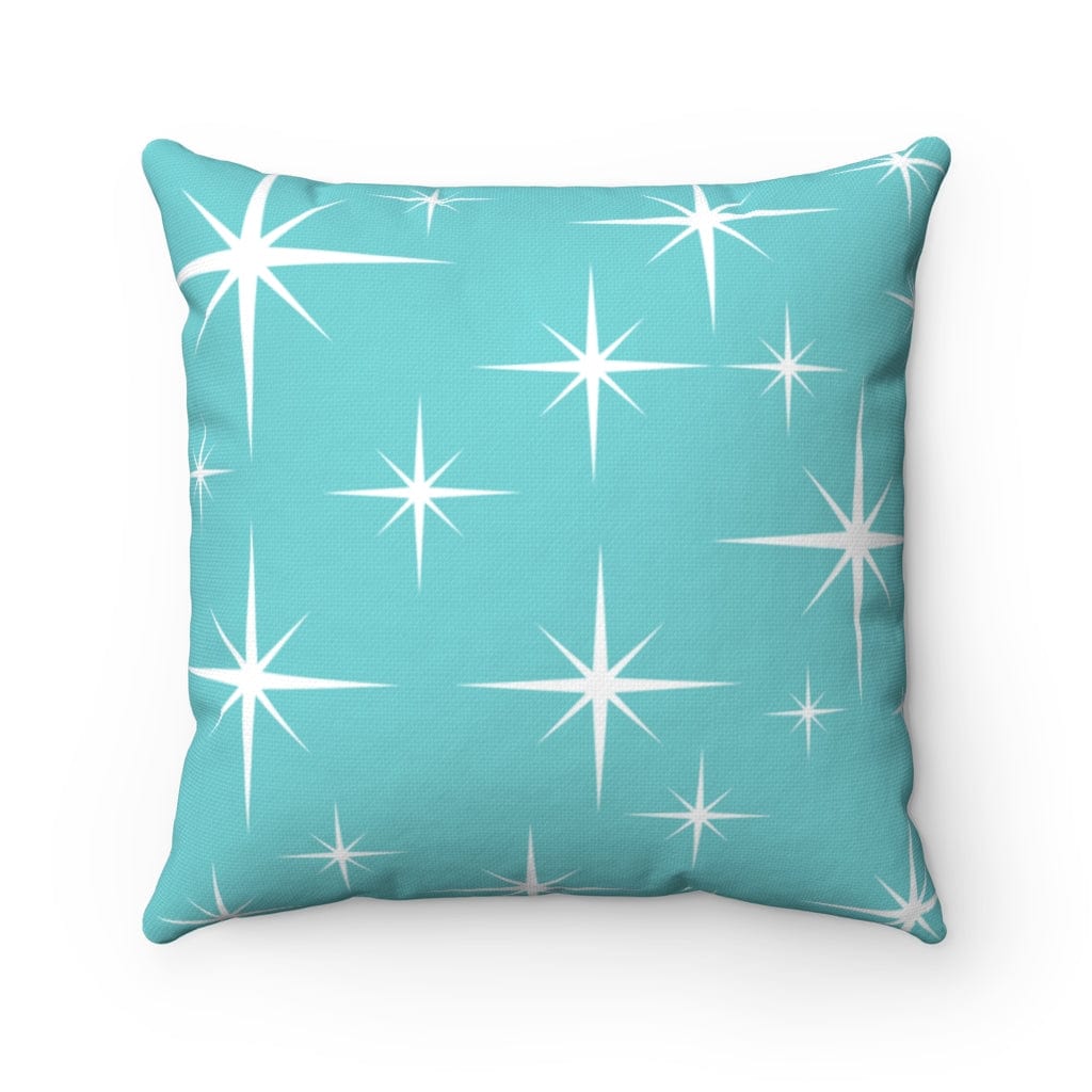 Mid Century Modern Starburst, Aqua Blue, White, Retro Home Decor Spun Polyester Square Pillow Home Decor