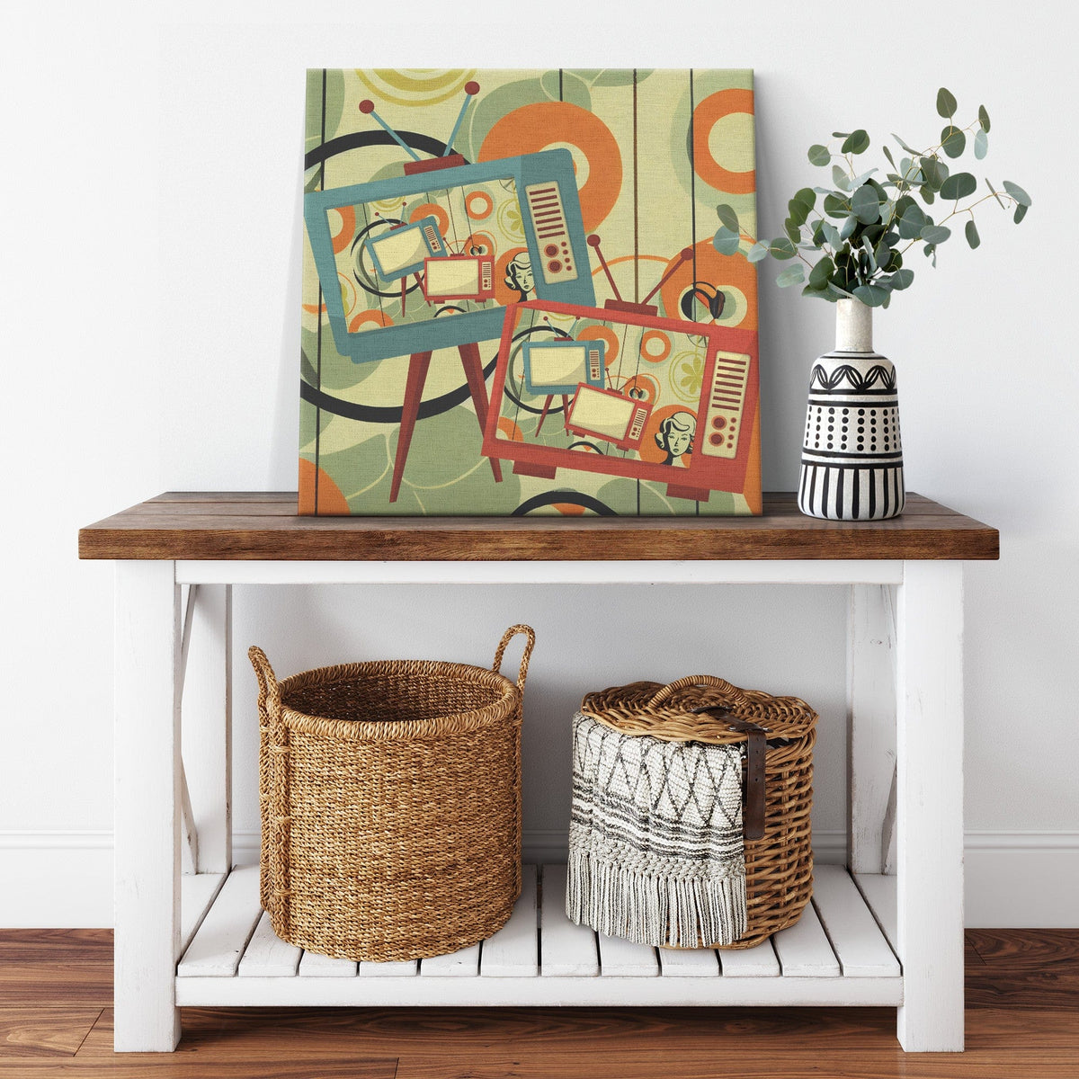 Mid Century Modern Wall Art. Groovy Green, Retro TV 50' s Wall Art Wall Art