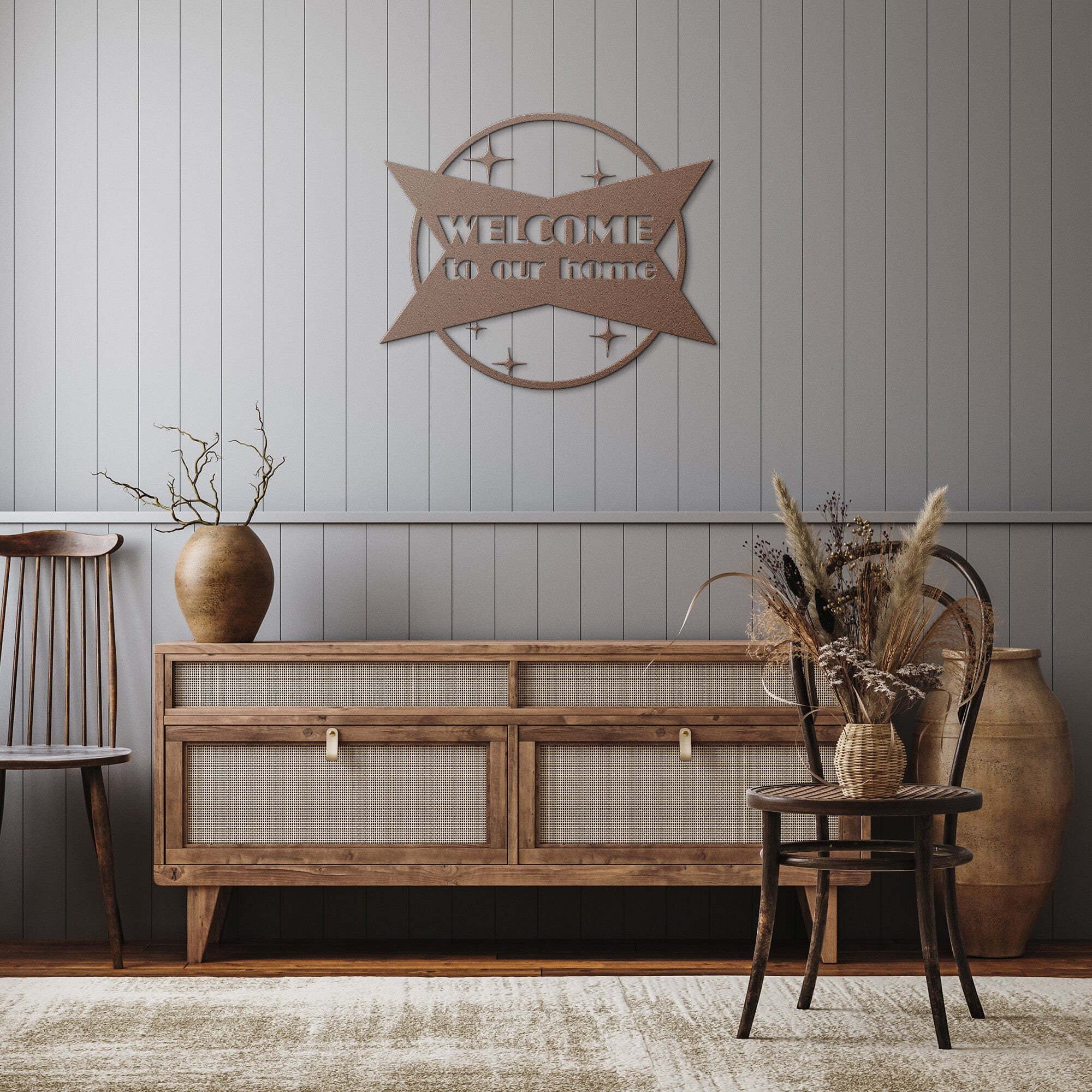 Mid Century Modern, Welcome To Our Home Atomic Metal Wall Art Sign Wall Art