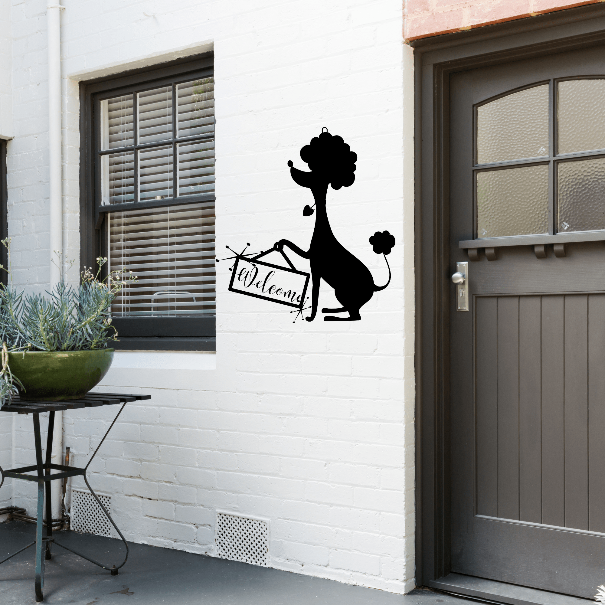 Mid Century Poodle, Welcome Porch Sign Metal Art, Retro, French Poodle Mod Home Decor Wall Art