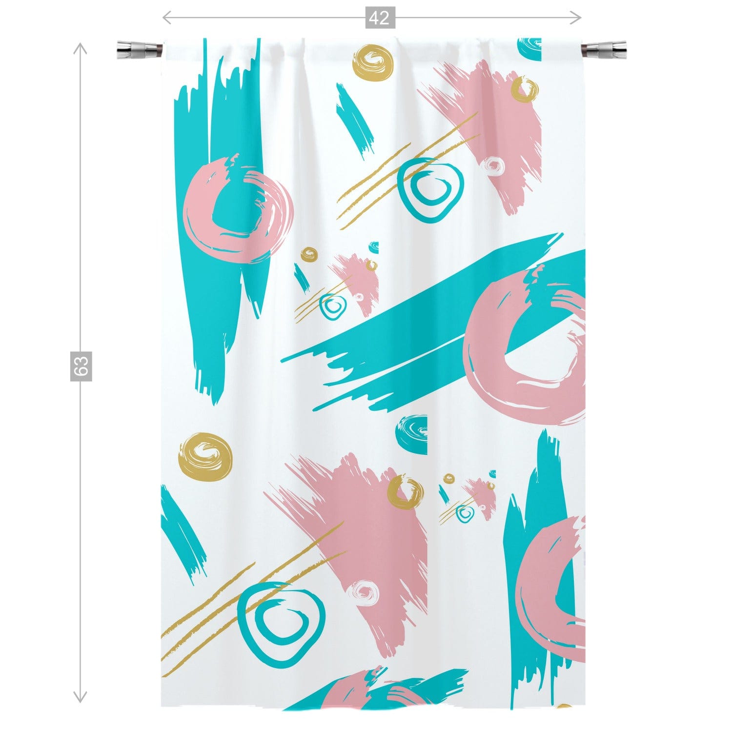Mid Mod Abstract, Aqua, Pink, Gold, Paint Swatch Retro Curtain, Single Panel