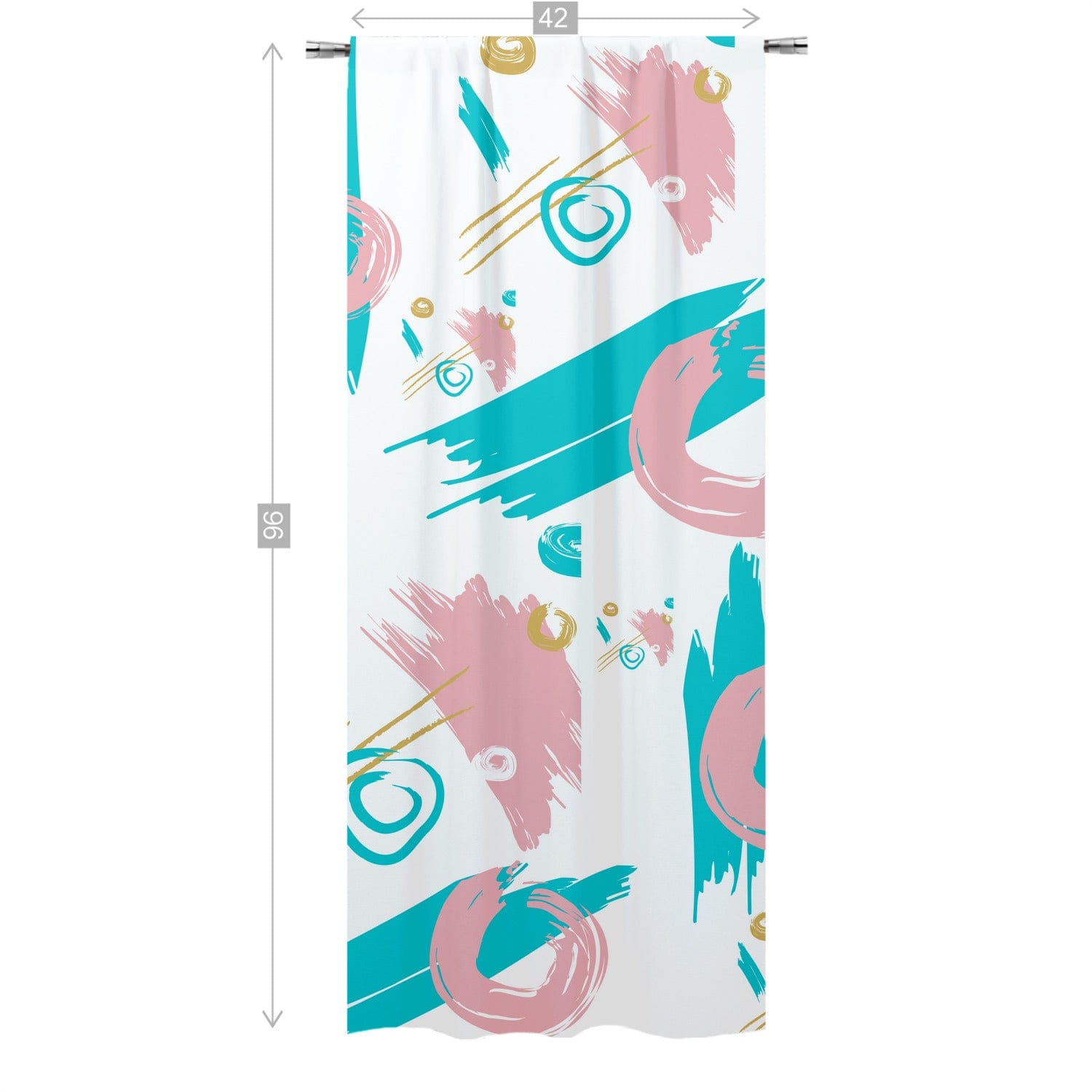 Mid Mod Abstract, Aqua, Pink, Gold, Paint Swatch Retro Curtain, Single Panel