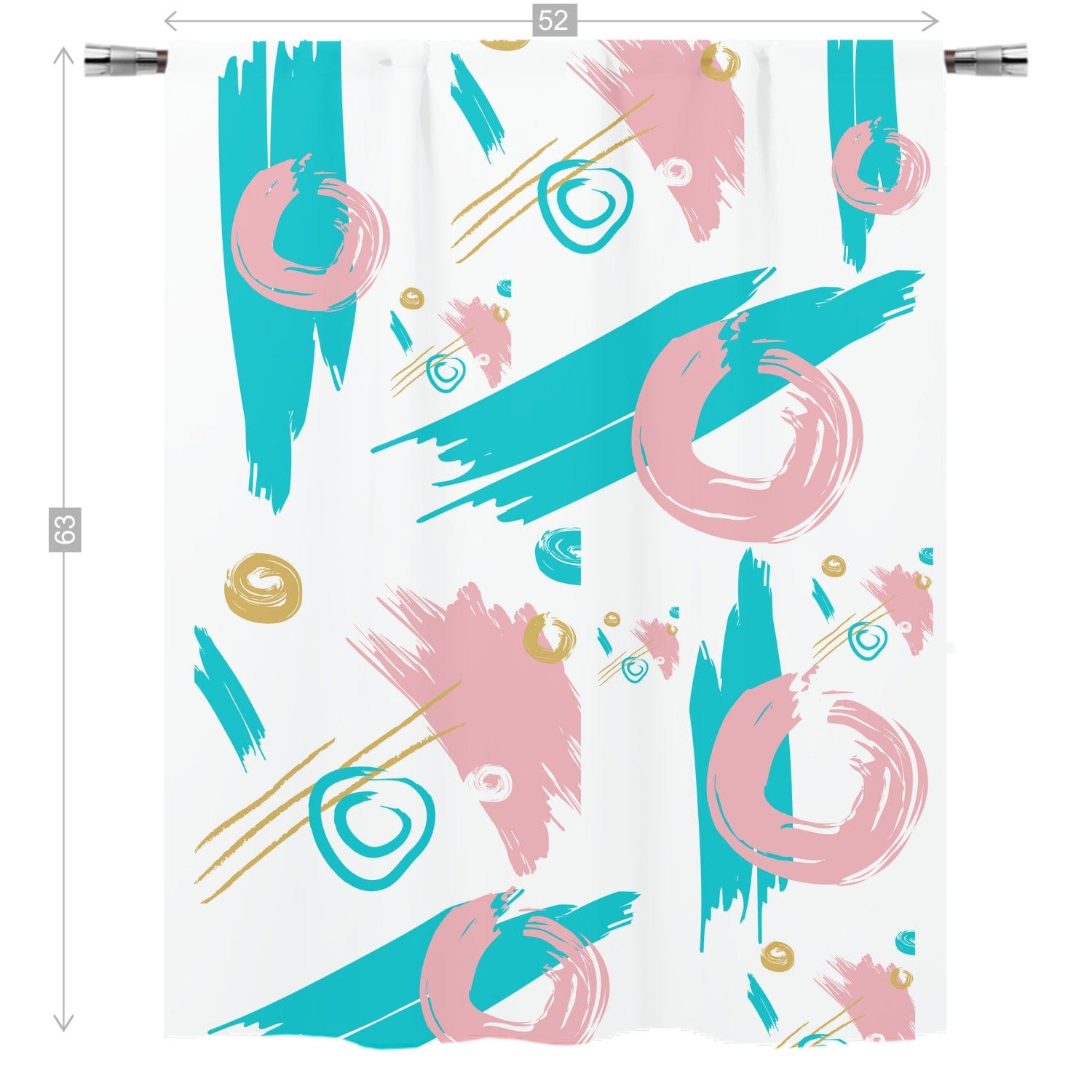 Mid Mod Abstract, Aqua, Pink, Gold, Paint Swatch Retro Curtain, Single Panel