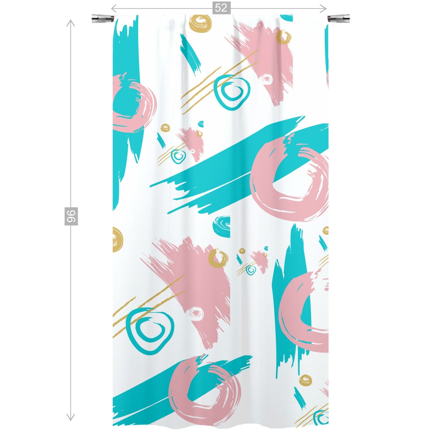 Mid Mod Abstract, Aqua, Pink, Gold, Paint Swatch Retro Curtain, Single Panel