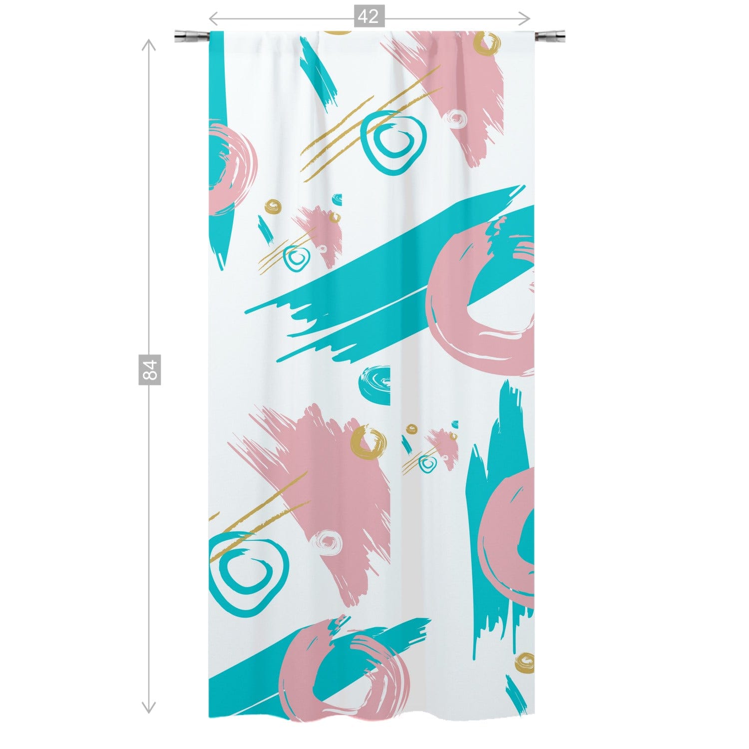 Mid Mod Abstract, Aqua, Pink, Gold, Paint Swatch Retro Curtain, Single Panel