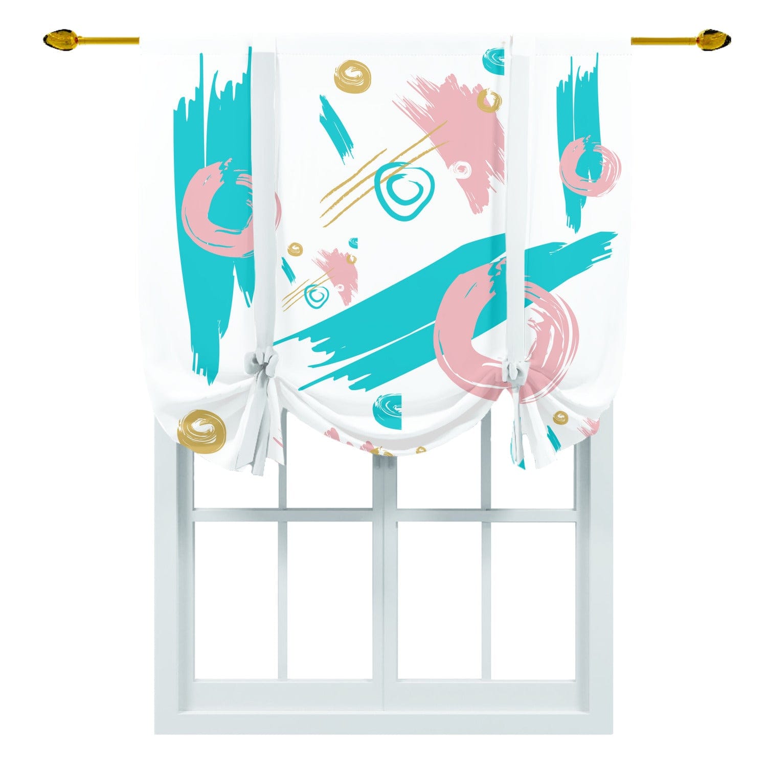 Mid Mod Abstract, Aqua, Pink, Gold, Paint Swatch Retro Tie Up Curtain
