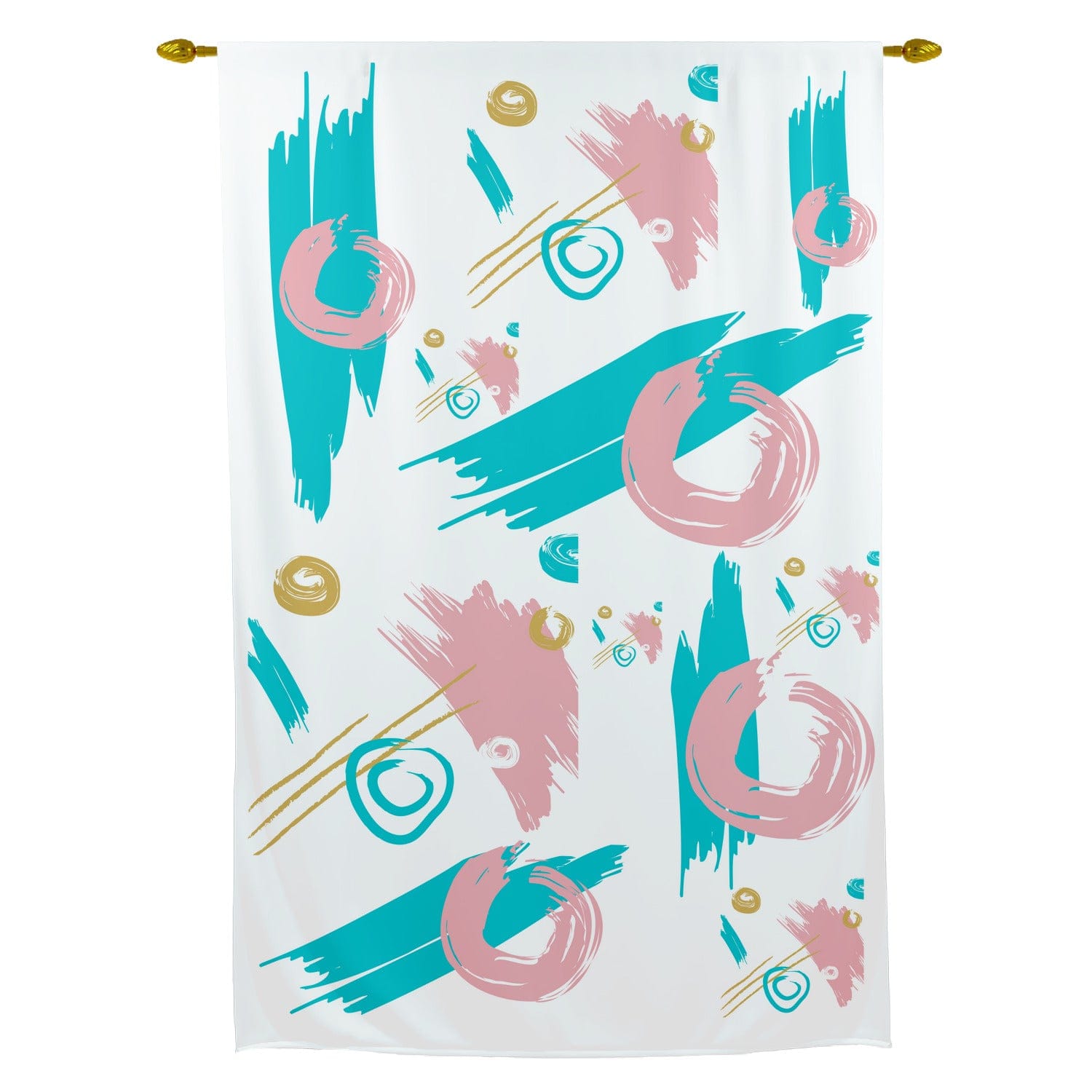 Mid Mod Abstract, Aqua, Pink, Gold, Paint Swatch Retro Tie Up Curtain
