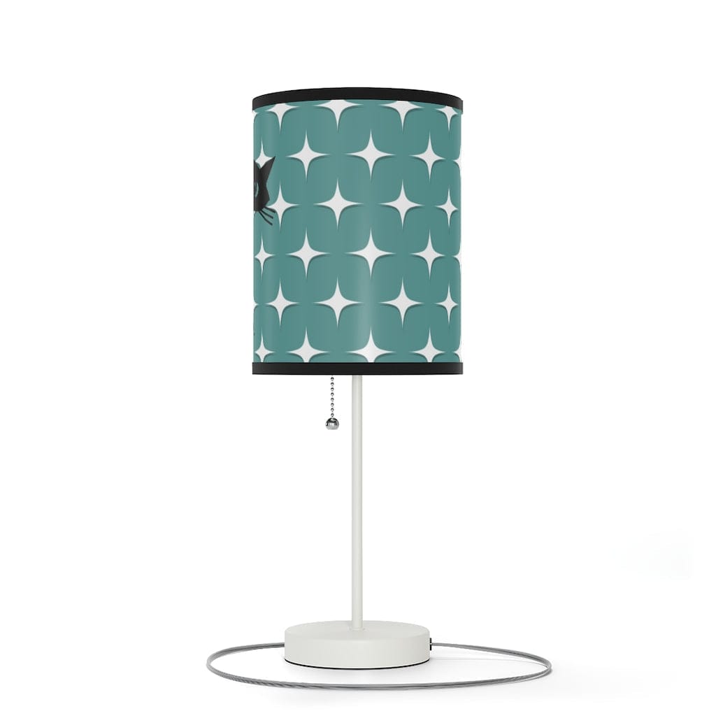Mid Mod, Aqua Blue, White Starburst, Retro Atomic Cat, Mid Century Modern, MCM Table, Living Room, Bedroom, Office Lamp on a Stand Home Decor