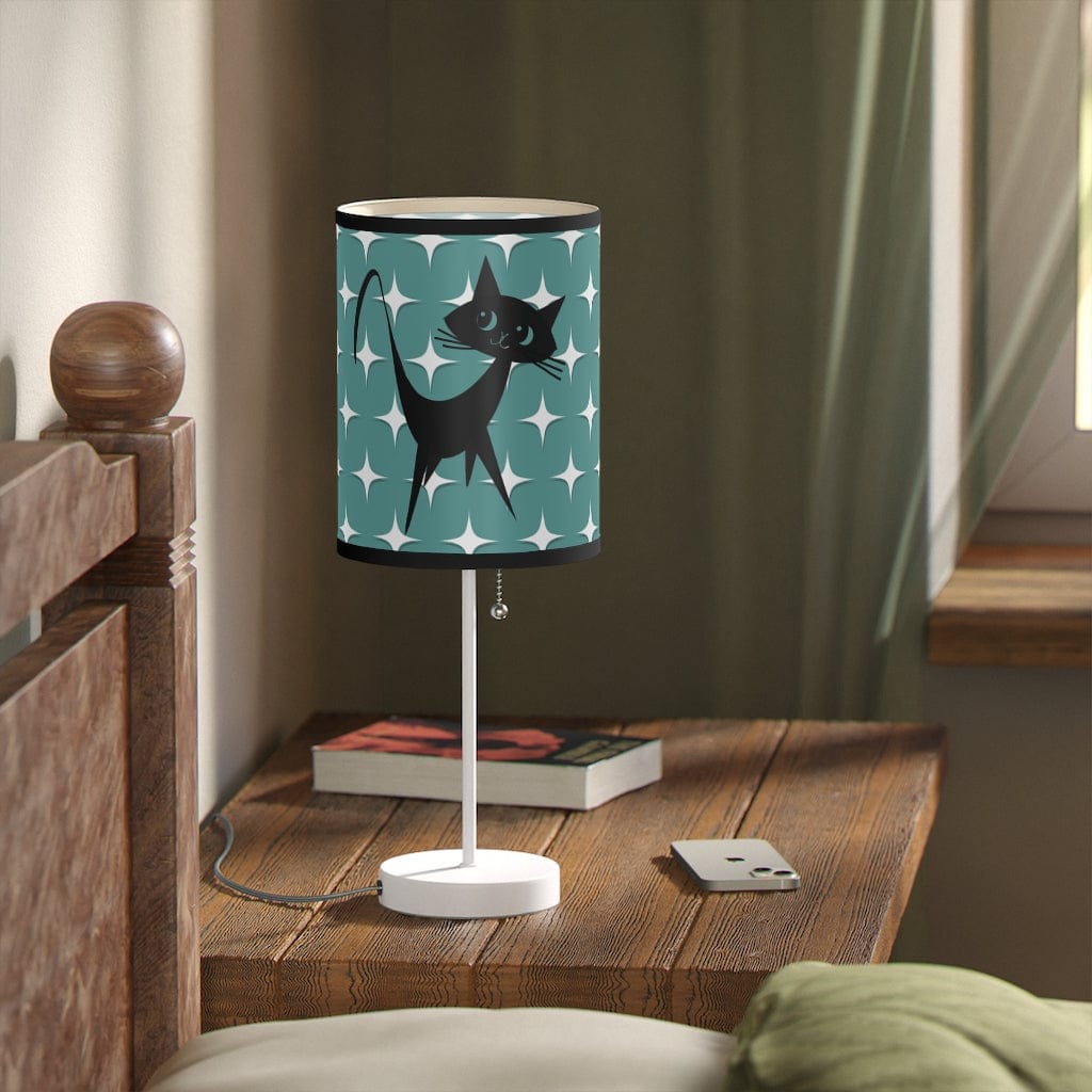 Mid Mod, Aqua Blue, White Starburst, Retro Atomic Cat, Mid Century Modern, MCM Table, Living Room, Bedroom, Office Lamp on a Stand Home Decor