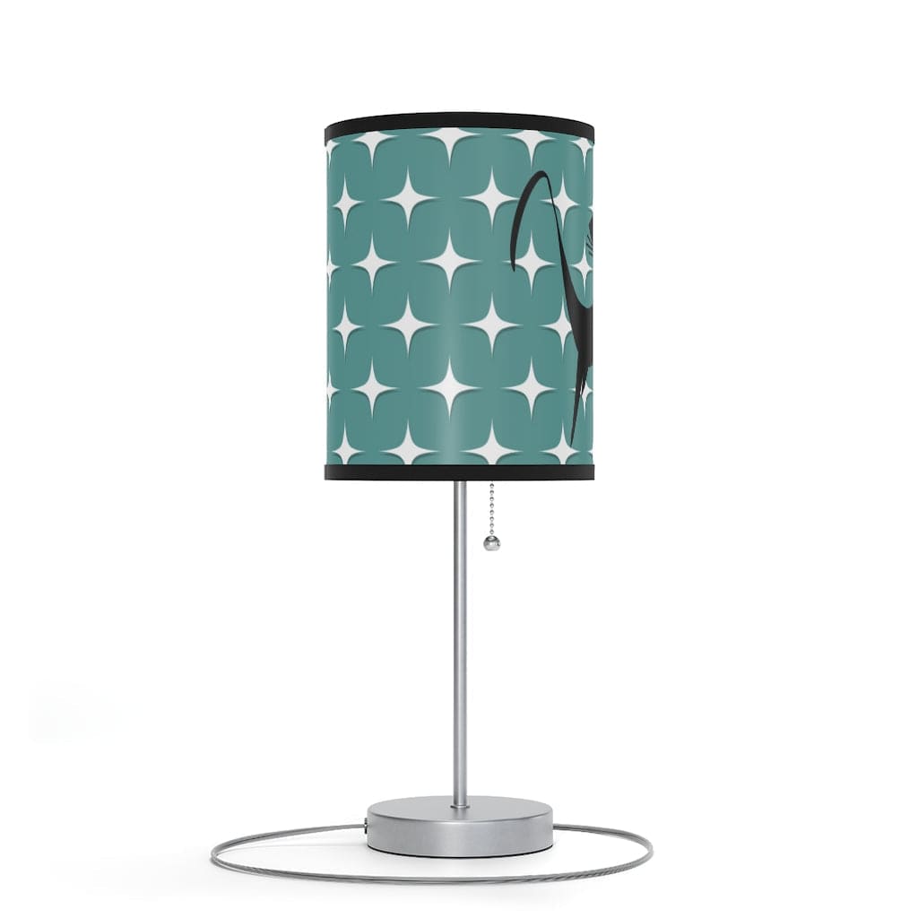 Mid Mod, Aqua Blue, White Starburst, Retro Atomic Cat, Mid Century Modern, MCM Table, Living Room, Bedroom, Office Lamp on a Stand Home Decor