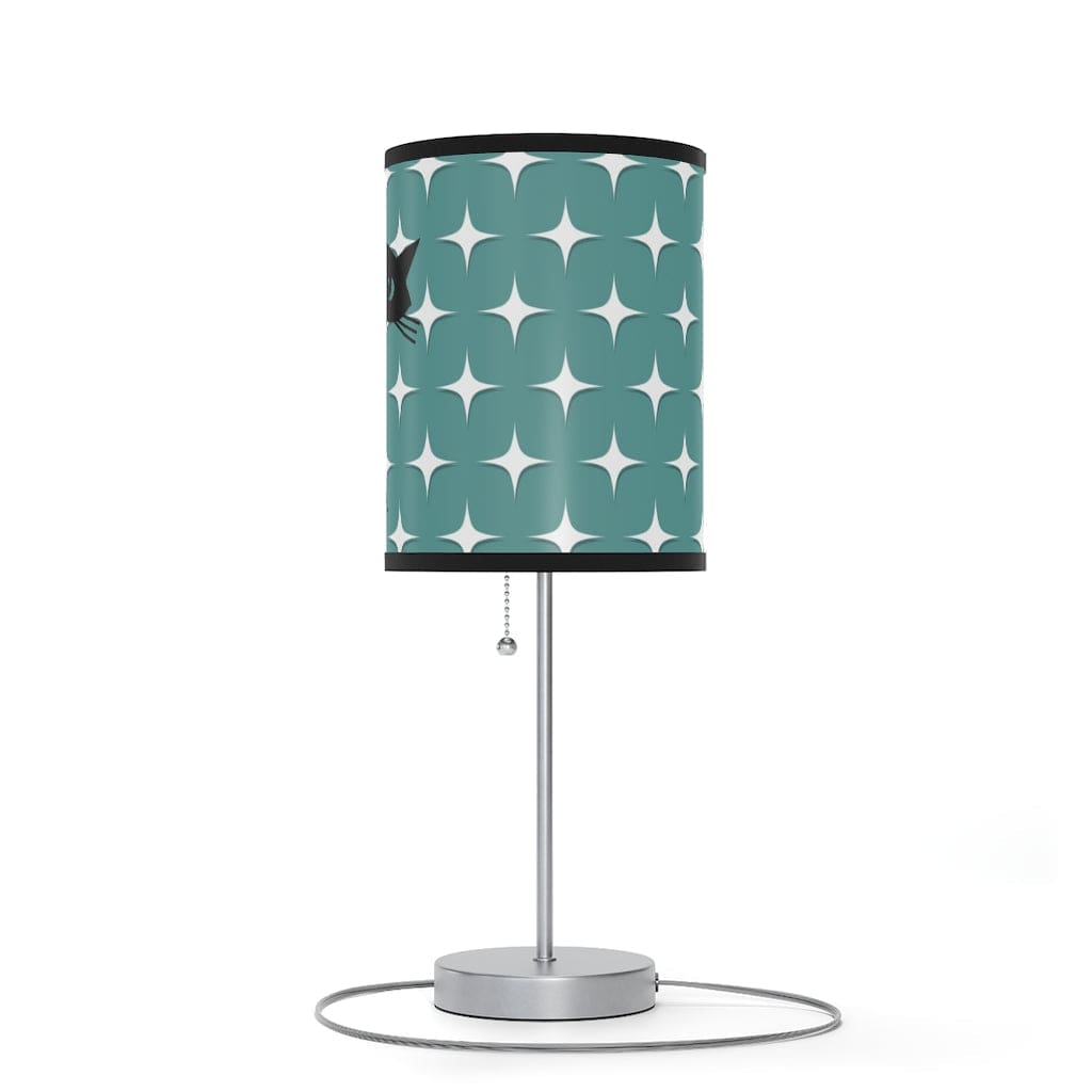Mid Mod, Aqua Blue, White Starburst, Retro Atomic Cat, Mid Century Modern, MCM Table, Living Room, Bedroom, Office Lamp on a Stand Home Decor