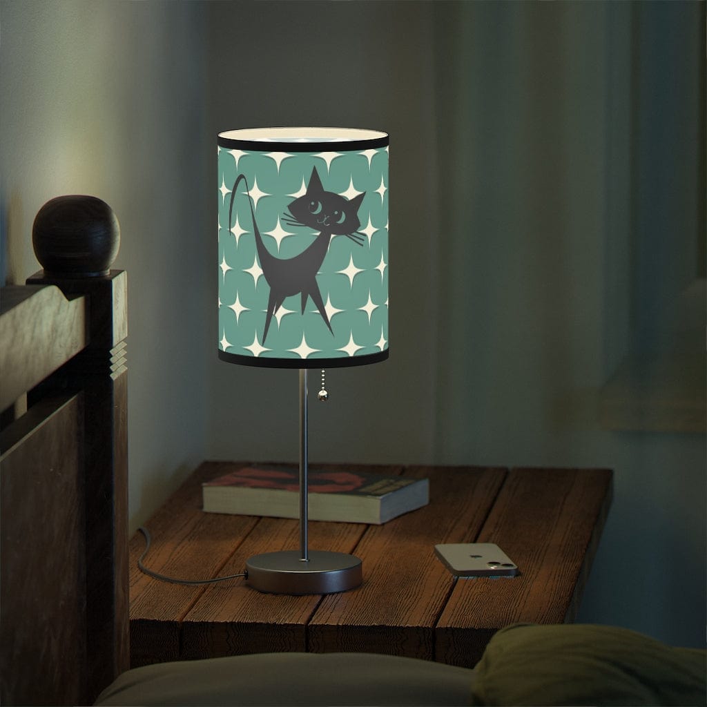 Mid Mod, Aqua Blue, White Starburst, Retro Atomic Cat, Mid Century Modern, MCM Table, Living Room, Bedroom, Office Lamp on a Stand Home Decor