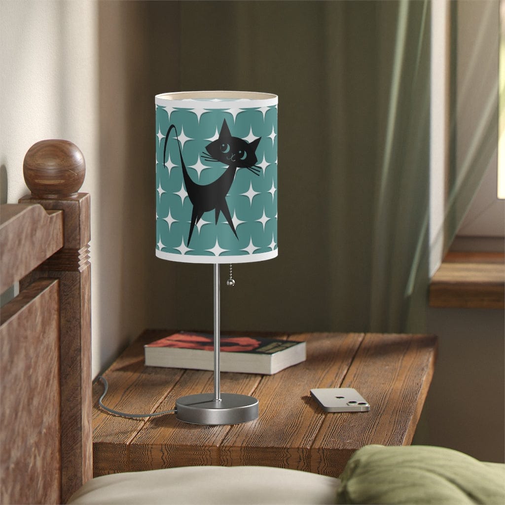 Mid Mod, Aqua Blue, White Starburst, Retro Atomic Cat, Mid Century Modern, MCM Table, Living Room, Bedroom, Office Lamp on a Stand Home Decor