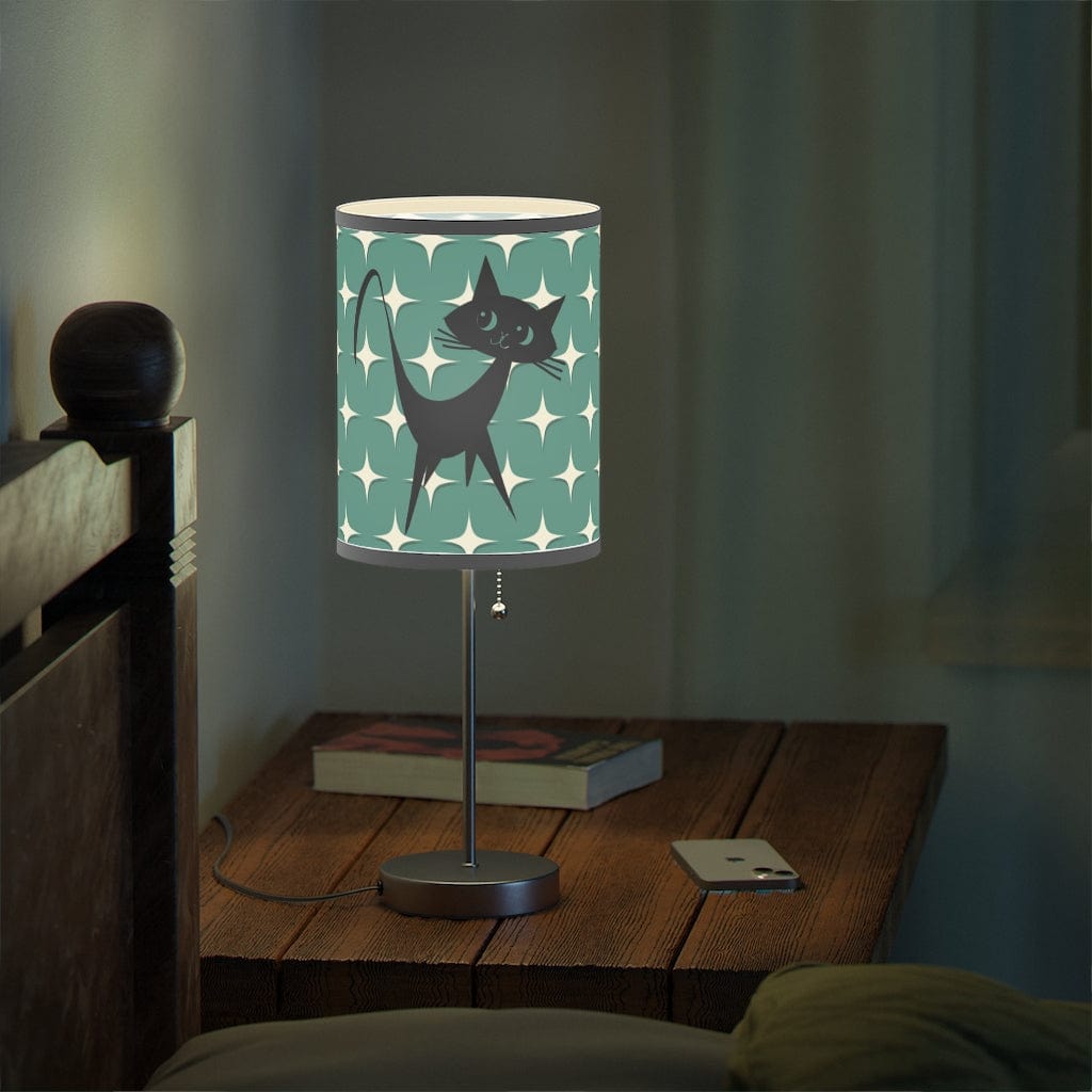 Mid Mod, Aqua Blue, White Starburst, Retro Atomic Cat, Mid Century Modern, MCM Table, Living Room, Bedroom, Office Lamp on a Stand Home Decor