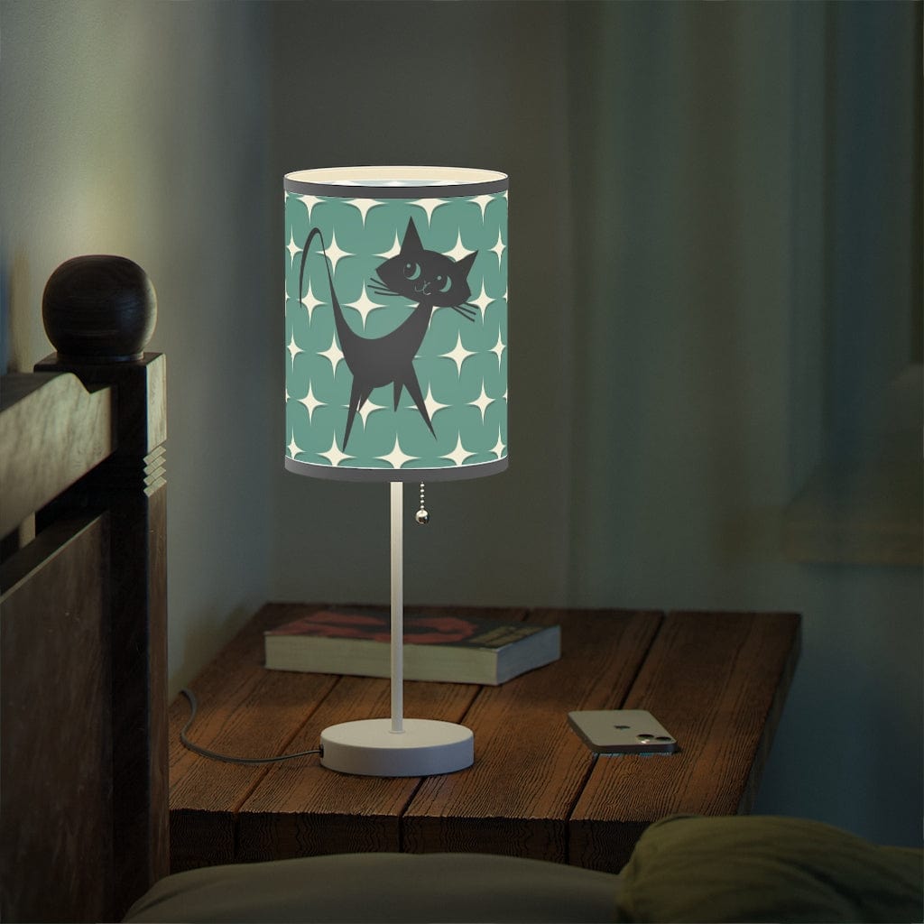Mid Mod, Aqua Blue, White Starburst, Retro Atomic Cat, Mid Century Modern, MCM Table, Living Room, Bedroom, Office Lamp on a Stand Home Decor