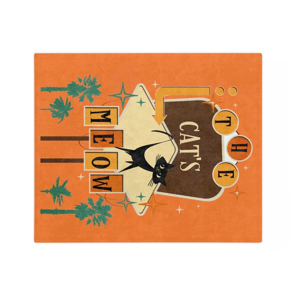 Mid Mod, Atomic Cat, Retro Orange, Brown, The Cat's Meow, Mid Century Modern MCM Pillow Velveteen Minky Blanket Home Decor