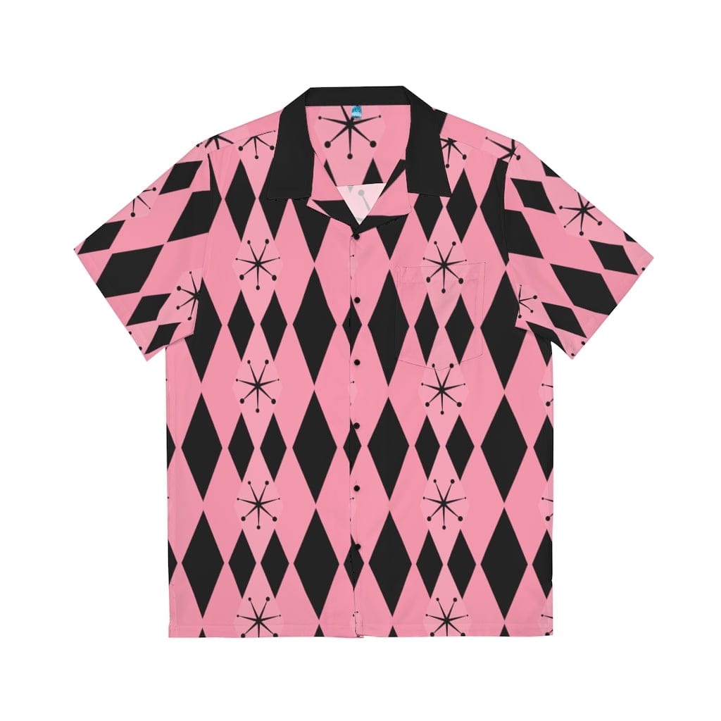 Mid Mod, Atomic Pink 50's Retro Starburst, MCM, Mid Century Modern Men's Hawaiian Shirt All Over Prints
