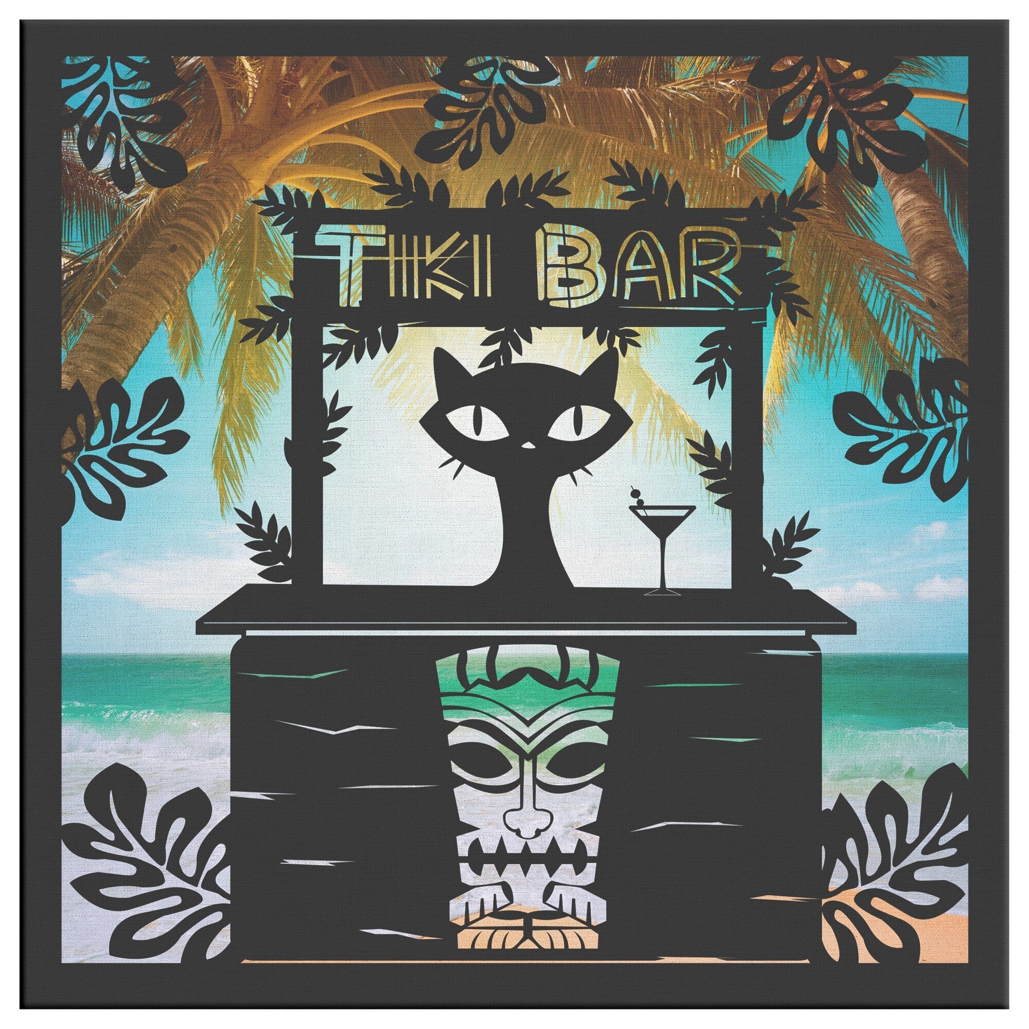 Mid Mod Cat, Tiki Bar, Retro Wall Art, Tropical Beach, Mid Century Modern Wall Art Wall Art