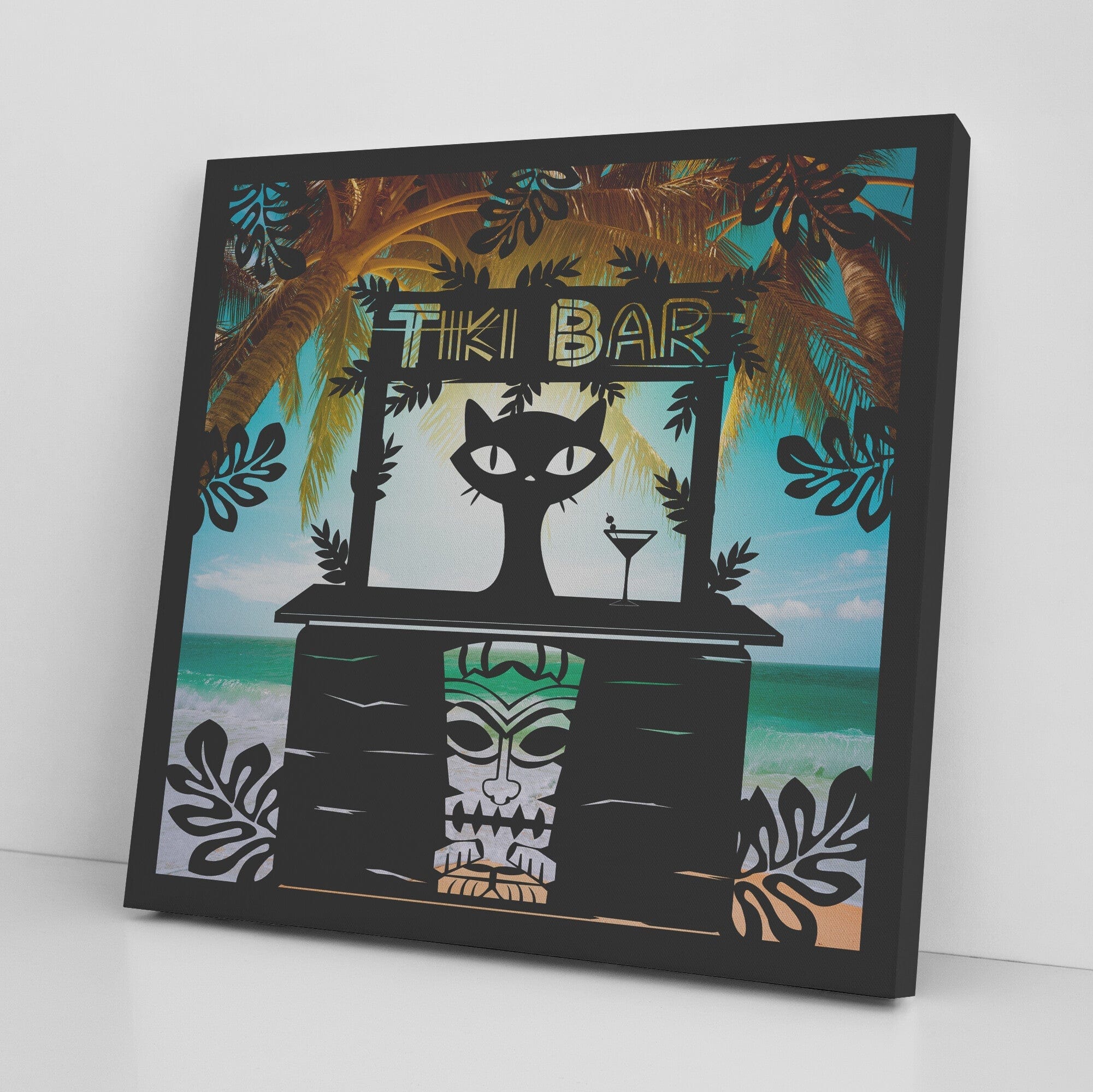 Mid Mod Cat, Tiki Bar, Retro Wall Art, Tropical Beach, Mid Century Modern Wall Art Wall Art