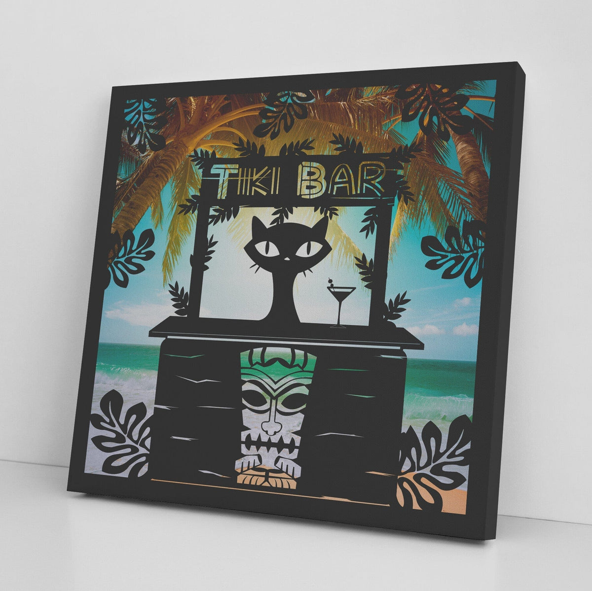 Mid Mod Cat, Tiki Bar, Retro Wall Art, Tropical Beach, Mid Century Modern Wall Art Wall Art