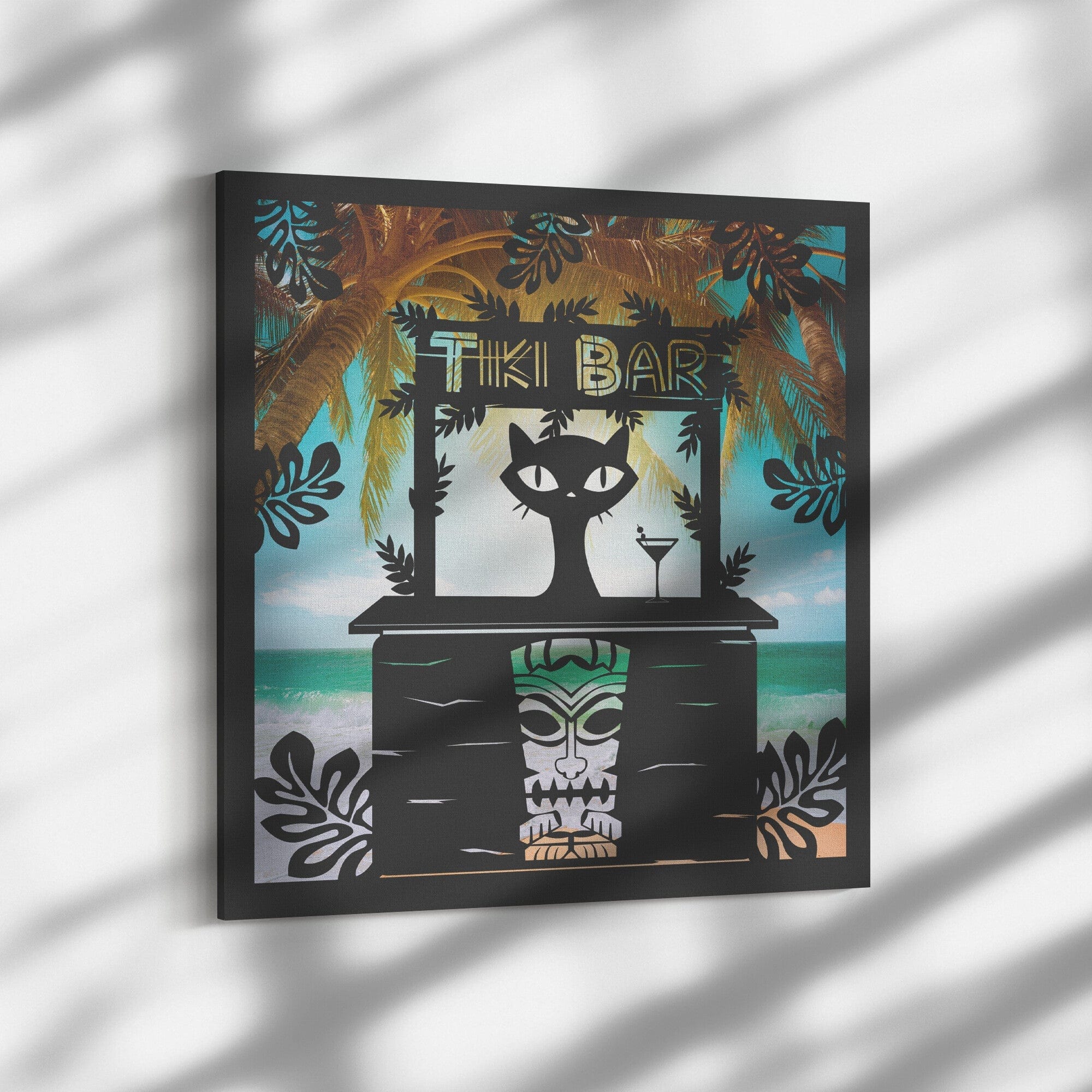 Mid Mod Cat, Tiki Bar, Retro Wall Art, Tropical Beach, Mid Century Modern Wall Art Wall Art
