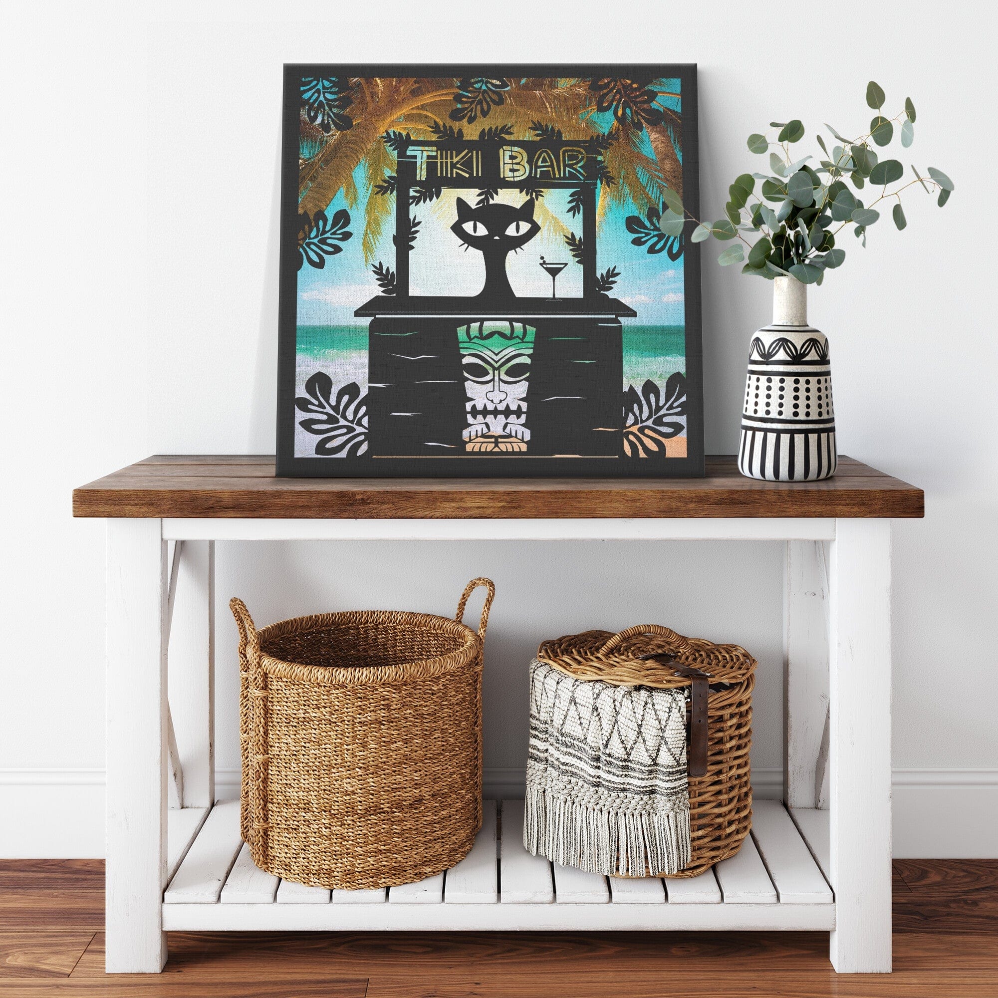 Mid Mod Cat, Tiki Bar, Retro Wall Art, Tropical Beach, Mid Century Modern Wall Art Wall Art