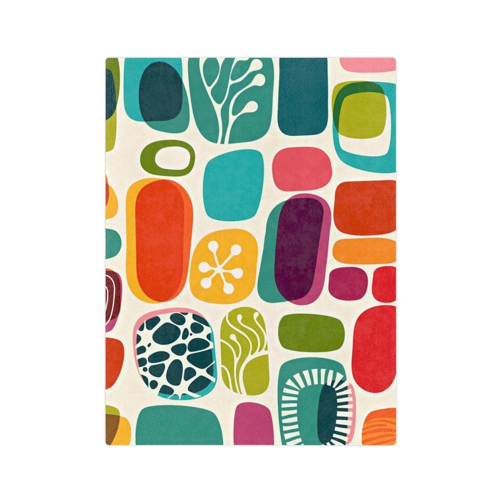 Mid Mod, Geometric Amoeba Abstract Colorful Retro Home Decor Bedroom, Living Room, Velveteen Minky Blanket Home Decor