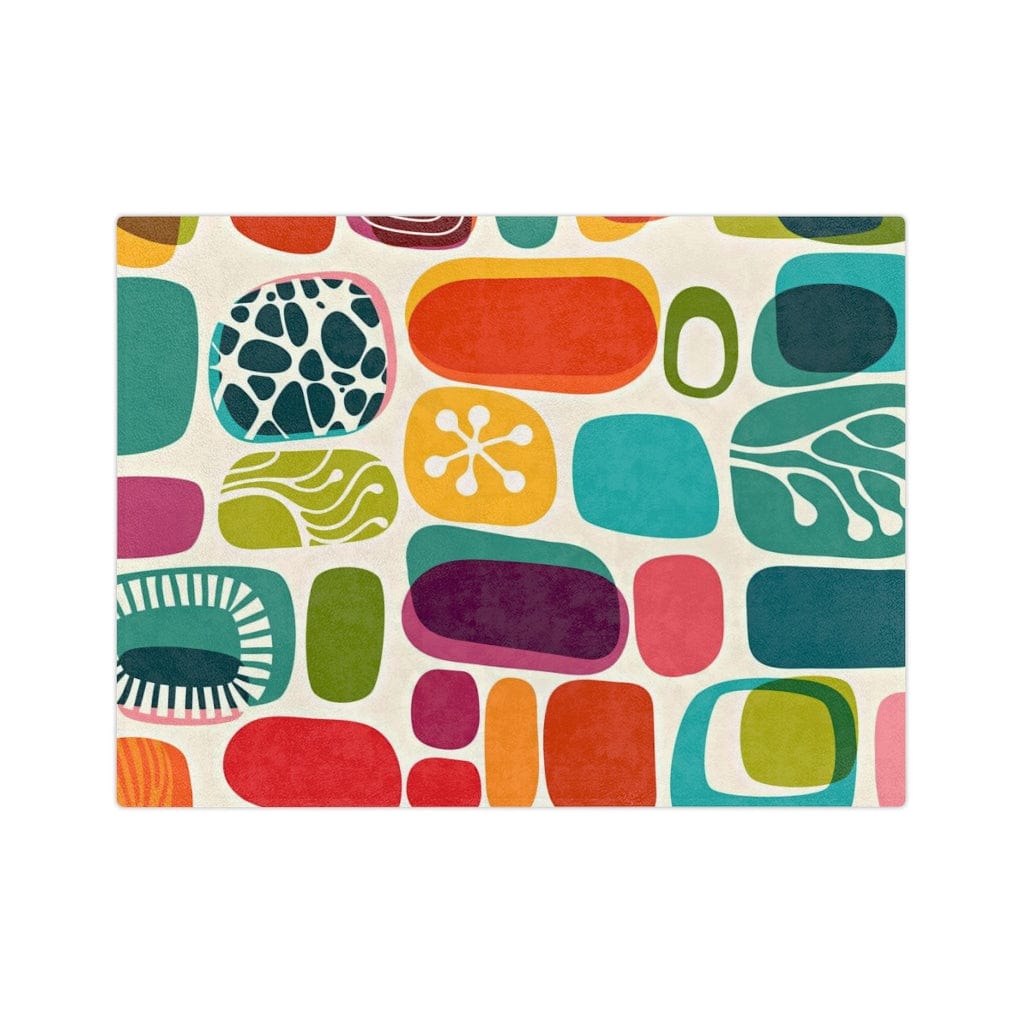 Mid Mod, Geometric Amoeba Abstract Colorful Retro Home Decor Bedroom, Living Room, Velveteen Minky Blanket Home Decor
