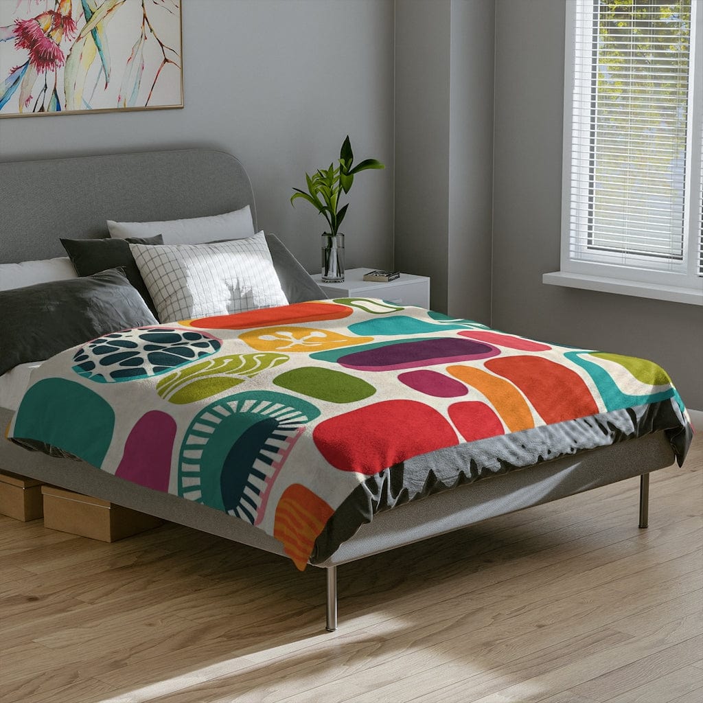 Mid Mod, Geometric Amoeba Abstract Colorful Retro Home Decor Bedroom, Living Room, Velveteen Minky Blanket Home Decor